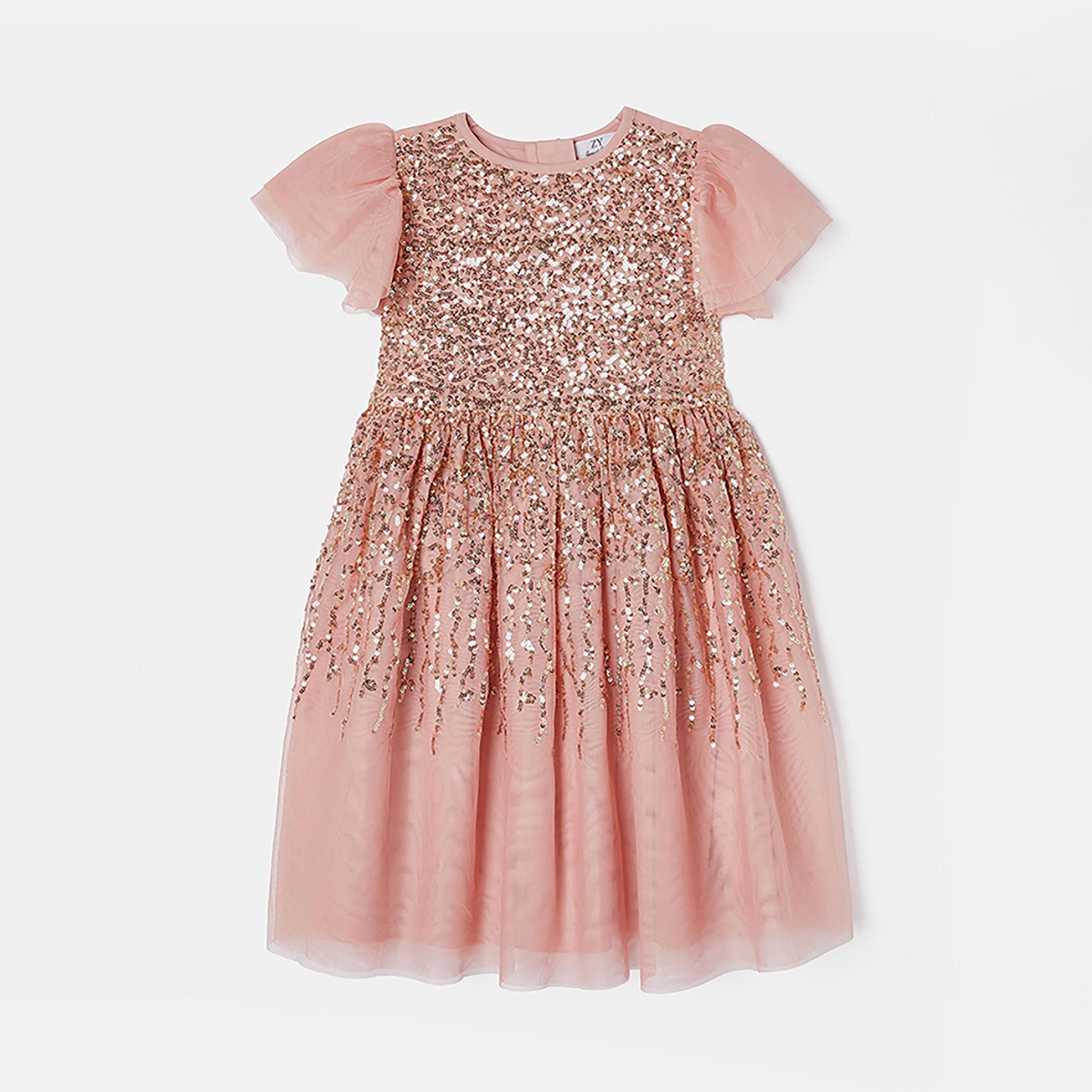 فستان بأكمام كاب مزين من زيبي-girls-clothing-dressesandjumpsuits-image-1