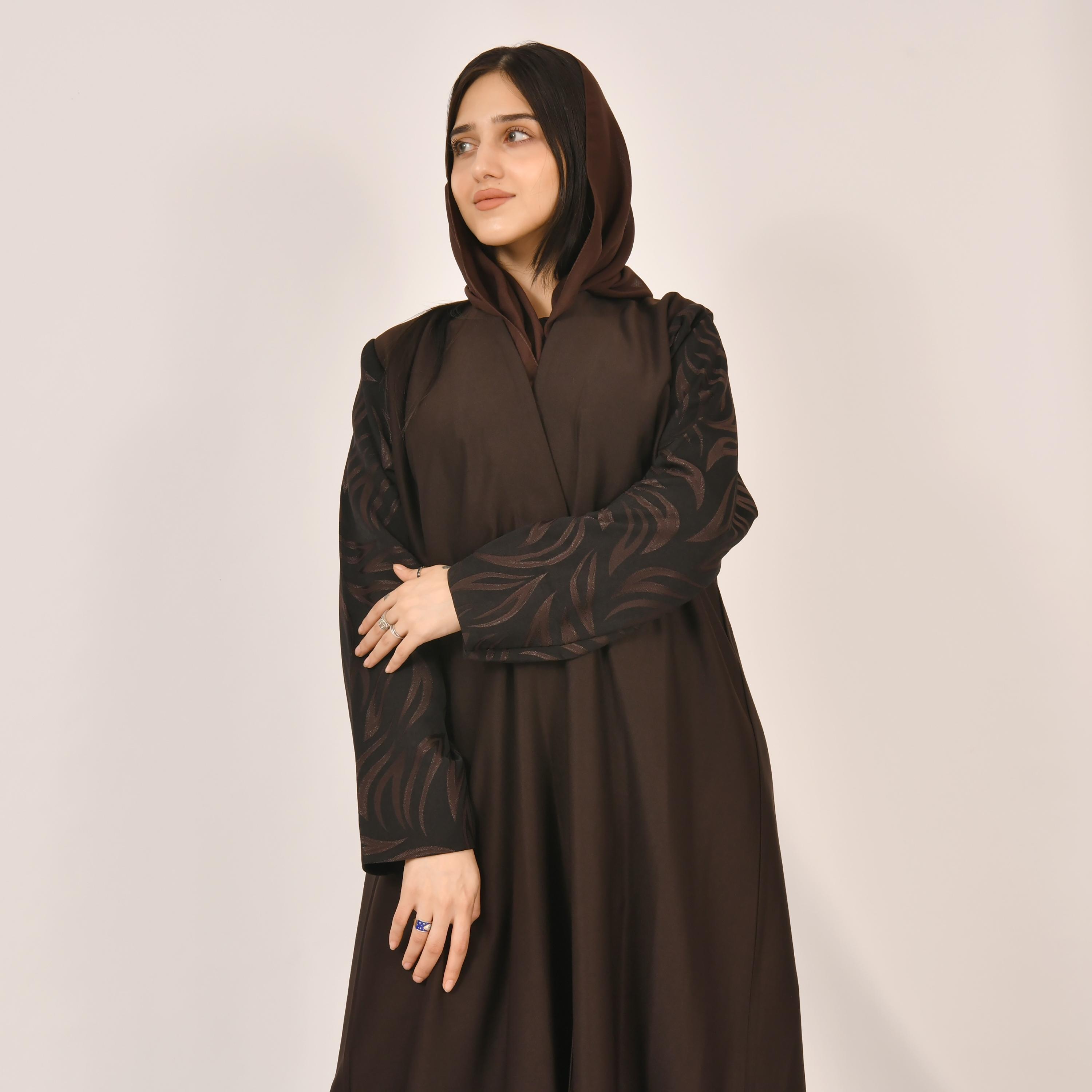 Hawraa Plain Dark brown abaya with Hijab-women-arabicclothing-abayas-image-2