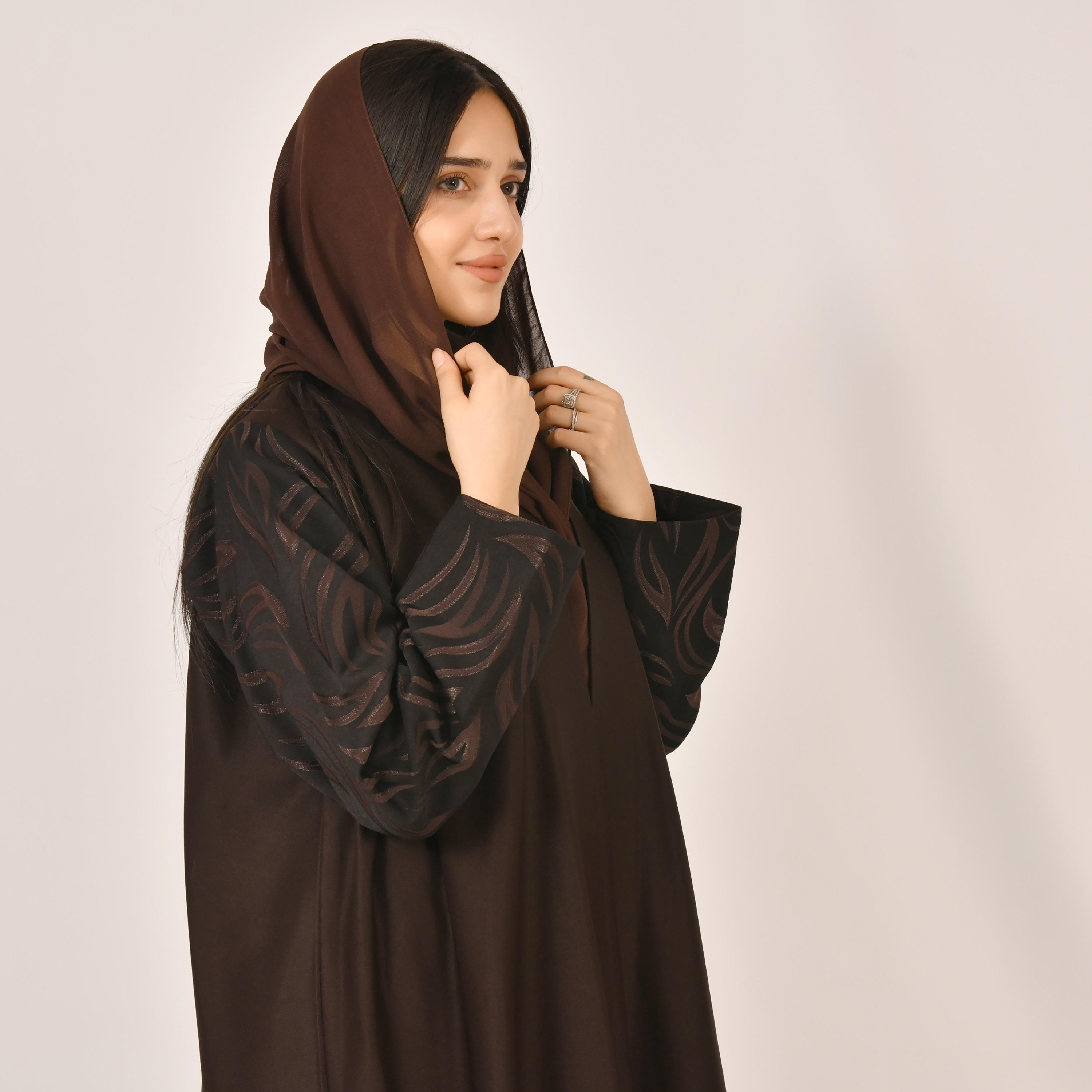 Hawraa Plain Dark brown abaya with Hijab-women-arabicclothing-abayas-image-3