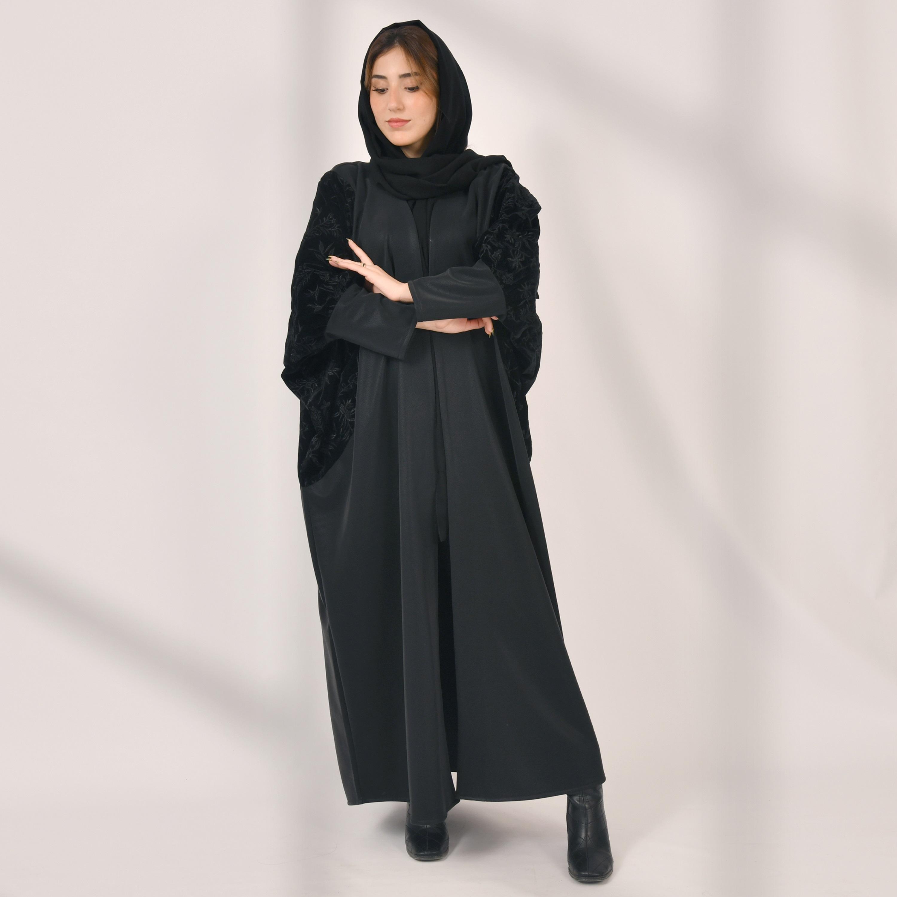 Hawraa Embroidered Wrap Abaya with Hijab-women-arabicclothing-abayas-image-1