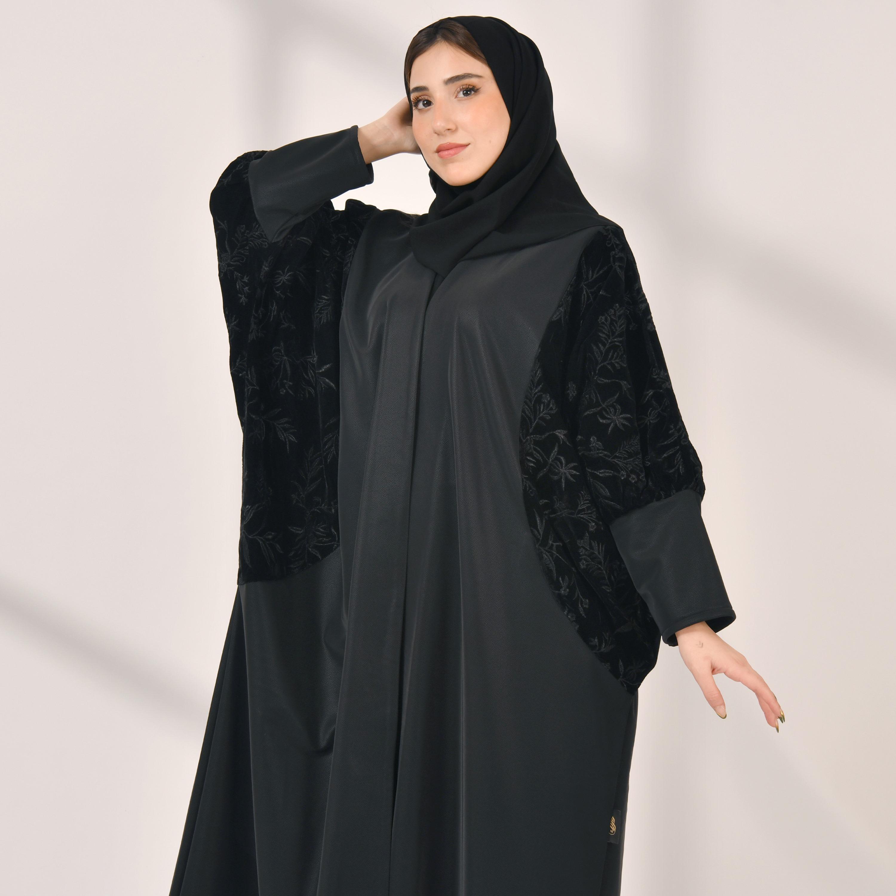 Hawraa Embroidered Wrap Abaya with Hijab-women-arabicclothing-abayas-image-2