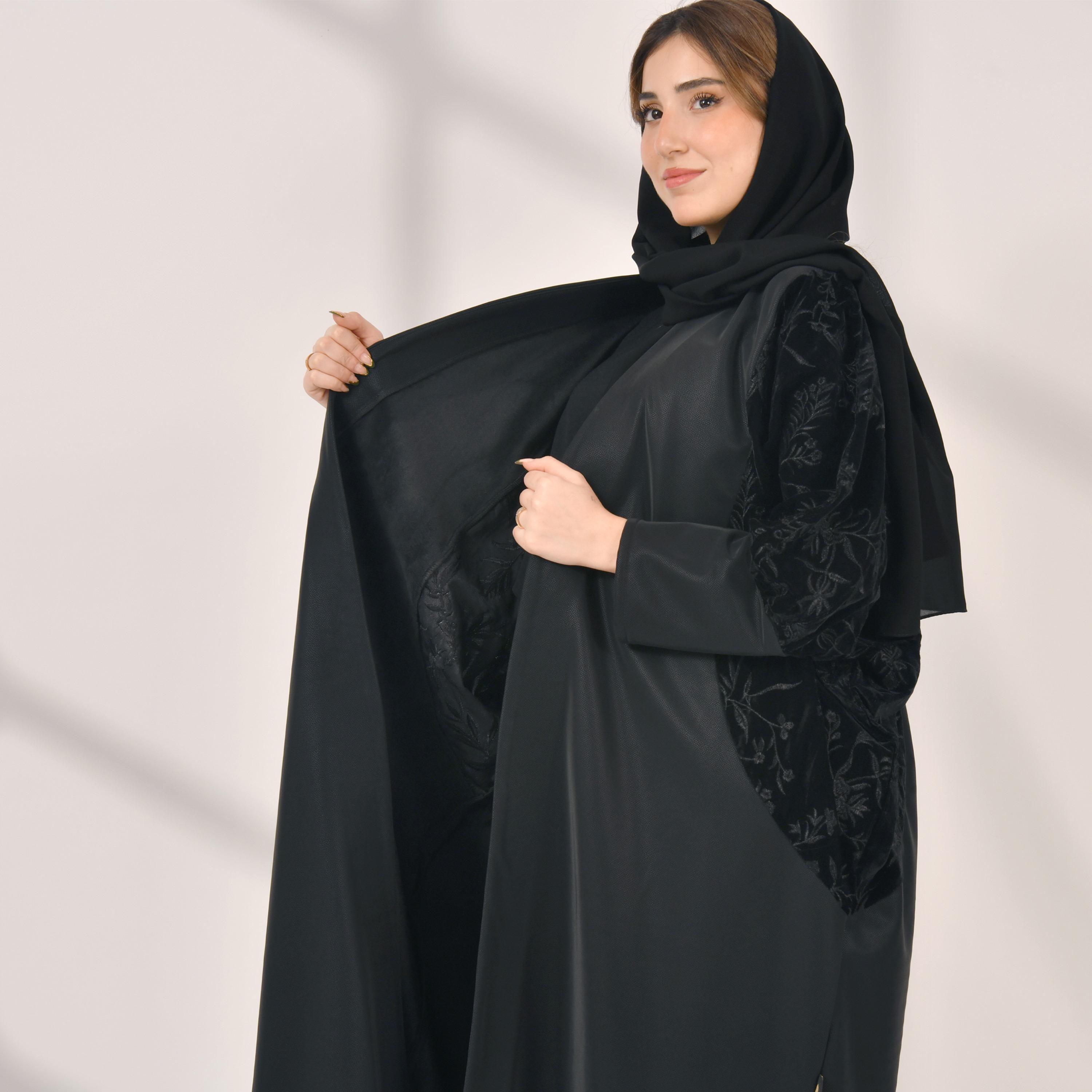 Hawraa Embroidered Wrap Abaya with Hijab-women-arabicclothing-abayas-image-3