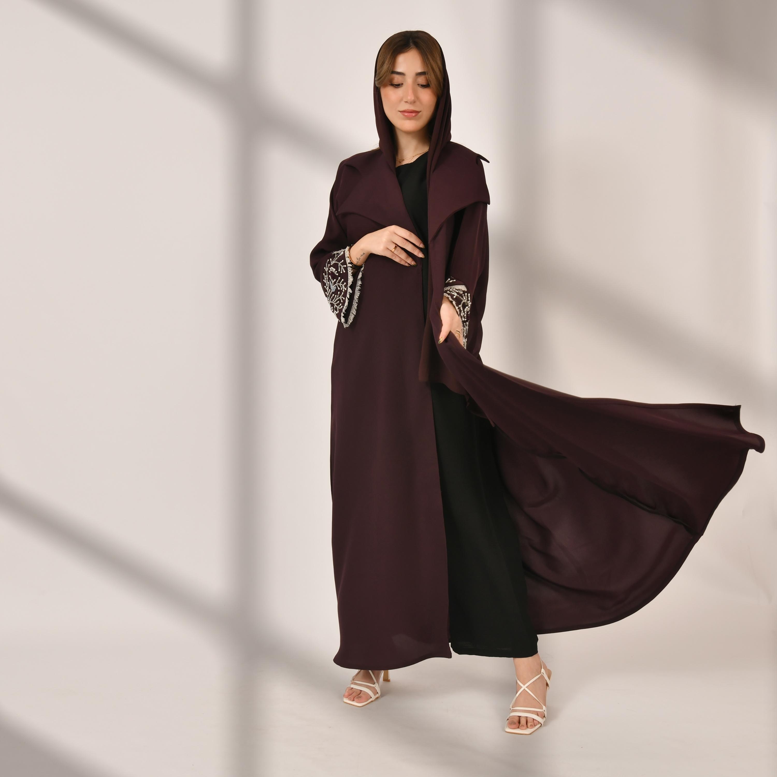 Hawraa Embroidered Sleeves Abaya with Hijab-women-arabicclothing-abayas-image-1