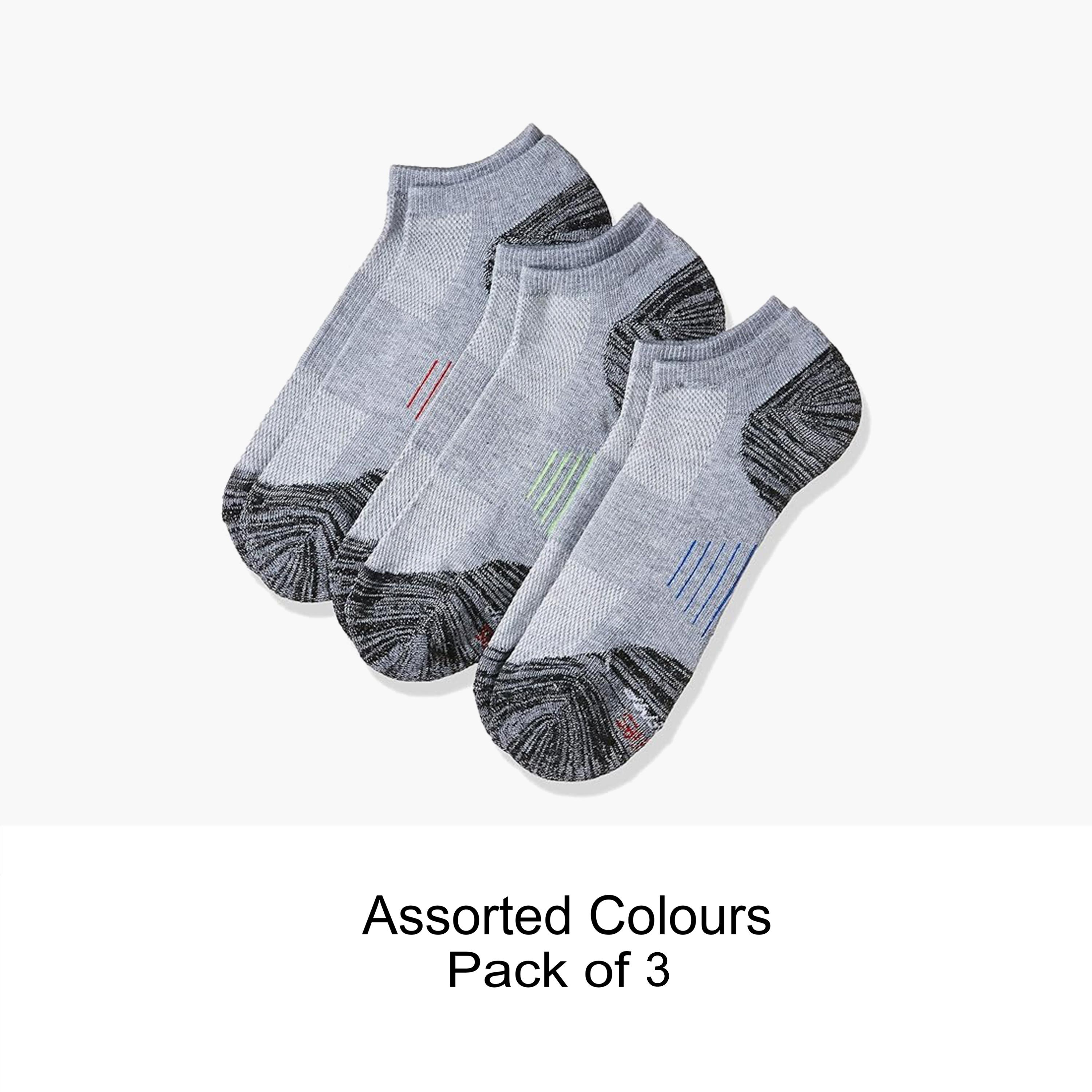 Hanes Assorted Pack of 3 Color-Block No Show Men's Socks-men-socks-image-1