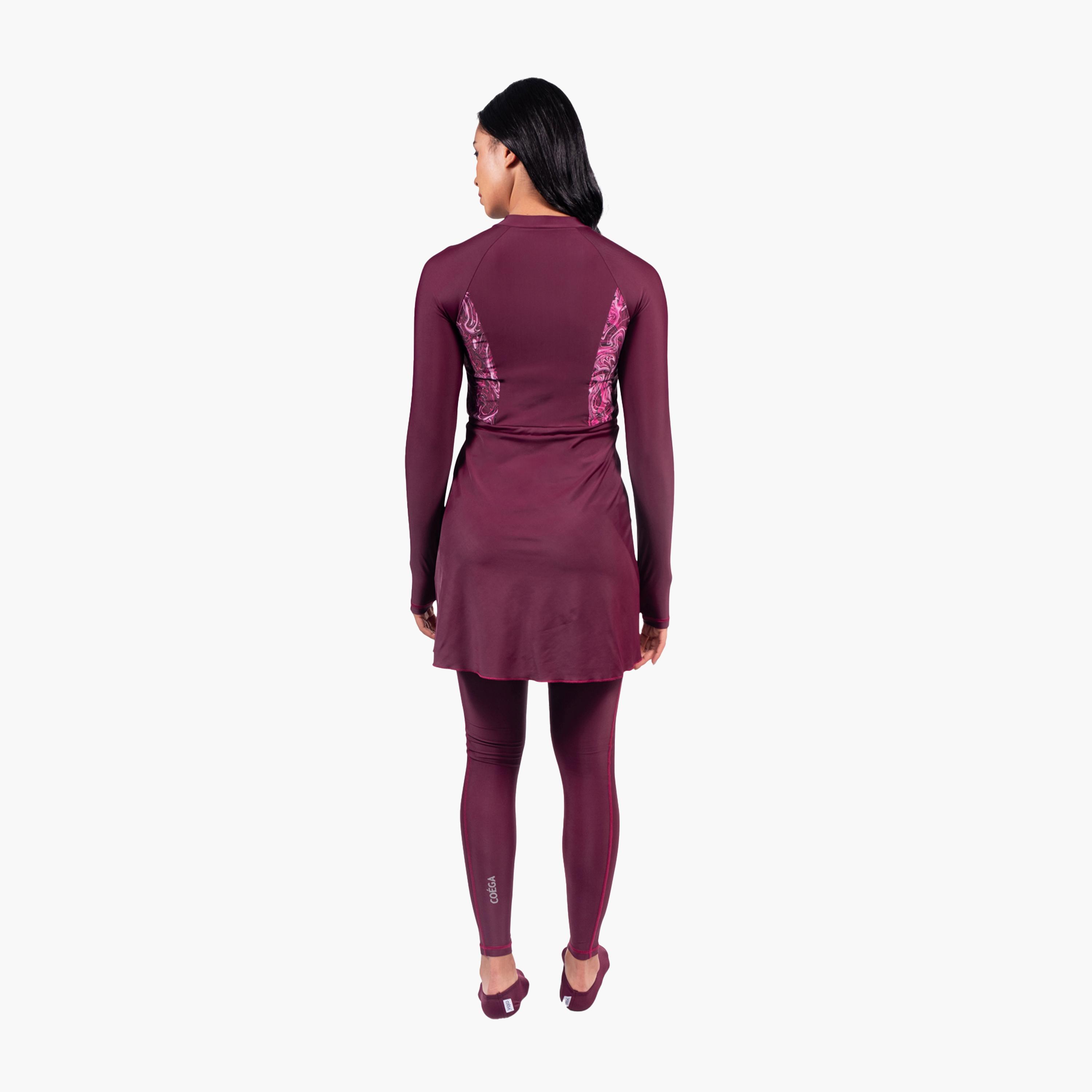 كويغا- ملابس سباحة محتشمة   قطعتين مع تنورة للسيدات - رخامي عنابي-women-clothing-swimandbeach-swimsuits-image-2
