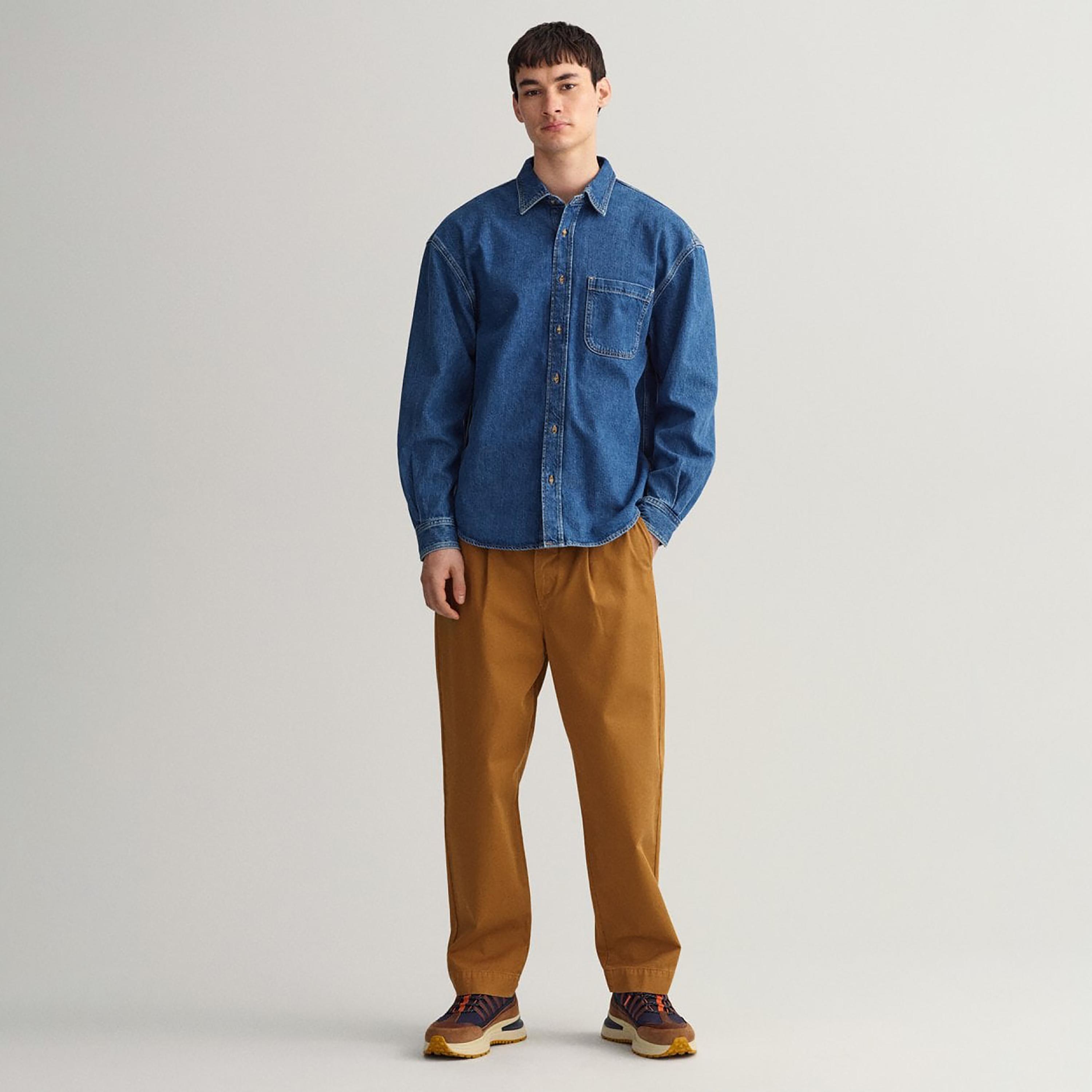 Gant Plain Collared Long Sleeves Denim Shirt with Patch Pocket-men-clothing-shirts-image-2