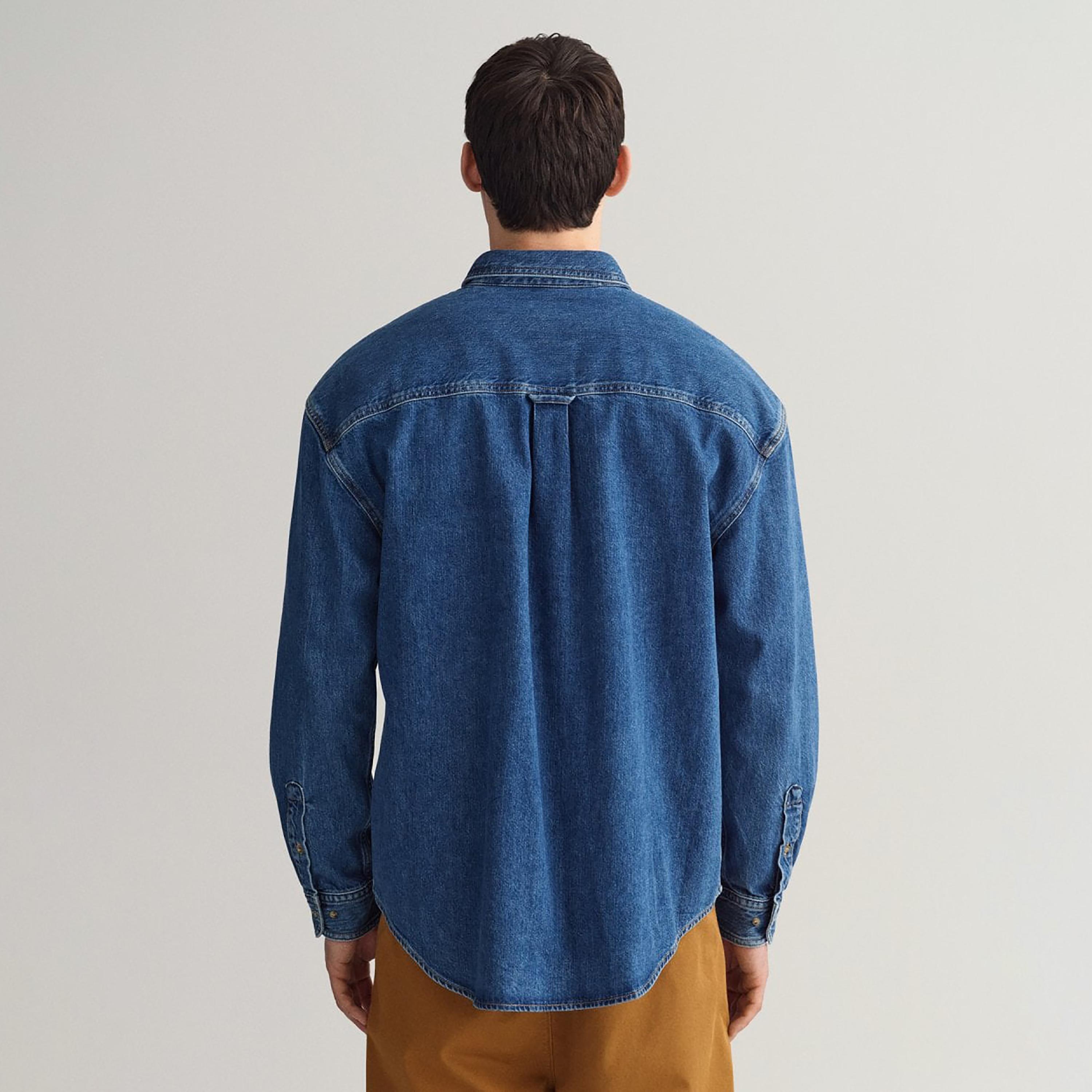 Gant Plain Collared Long Sleeves Denim Shirt with Patch Pocket-men-clothing-shirts-image-4