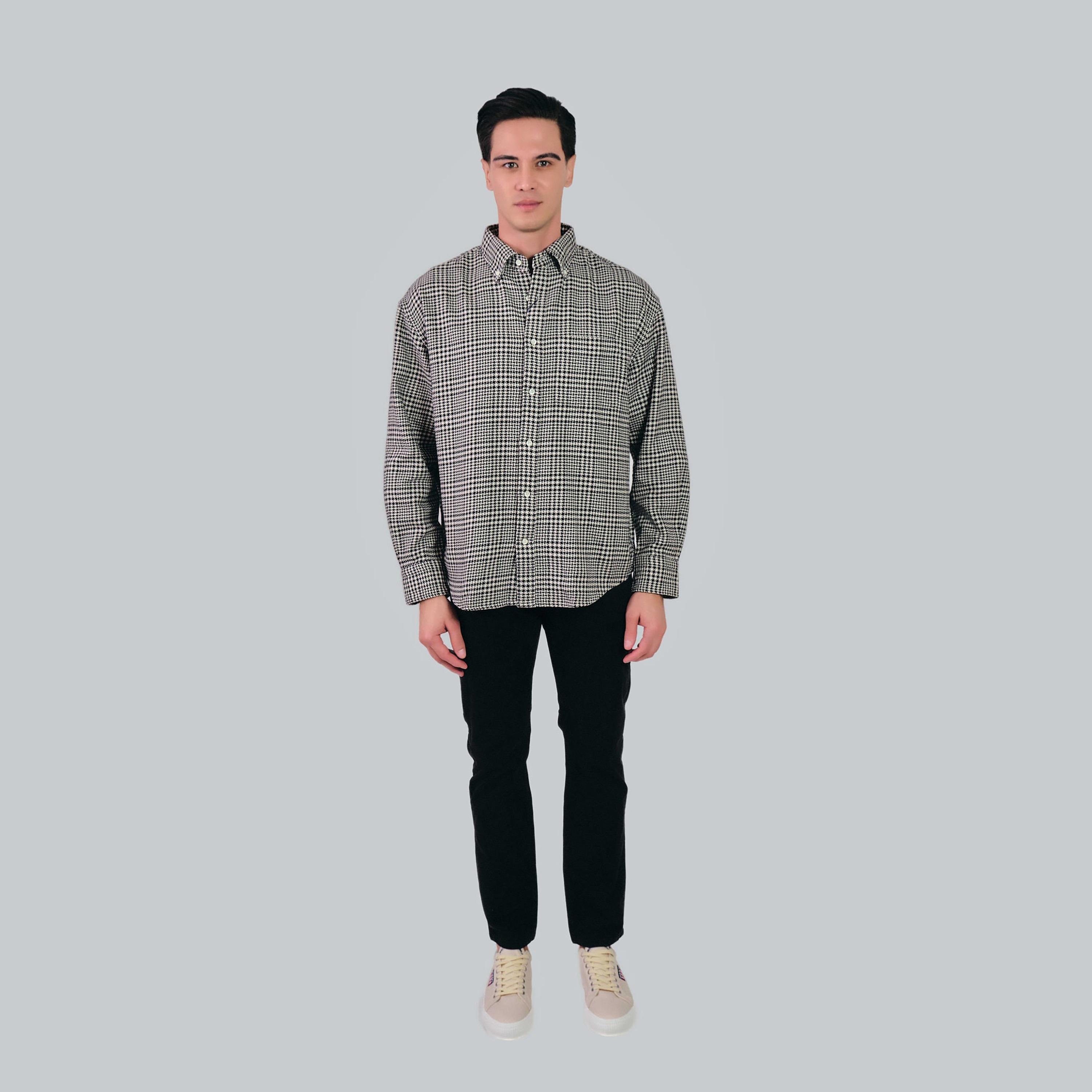Gant Regular Fit Houndstooth Print Button-Down Collar Long Sleeves Men's Shirt-men-clothing-shirts-image-1
