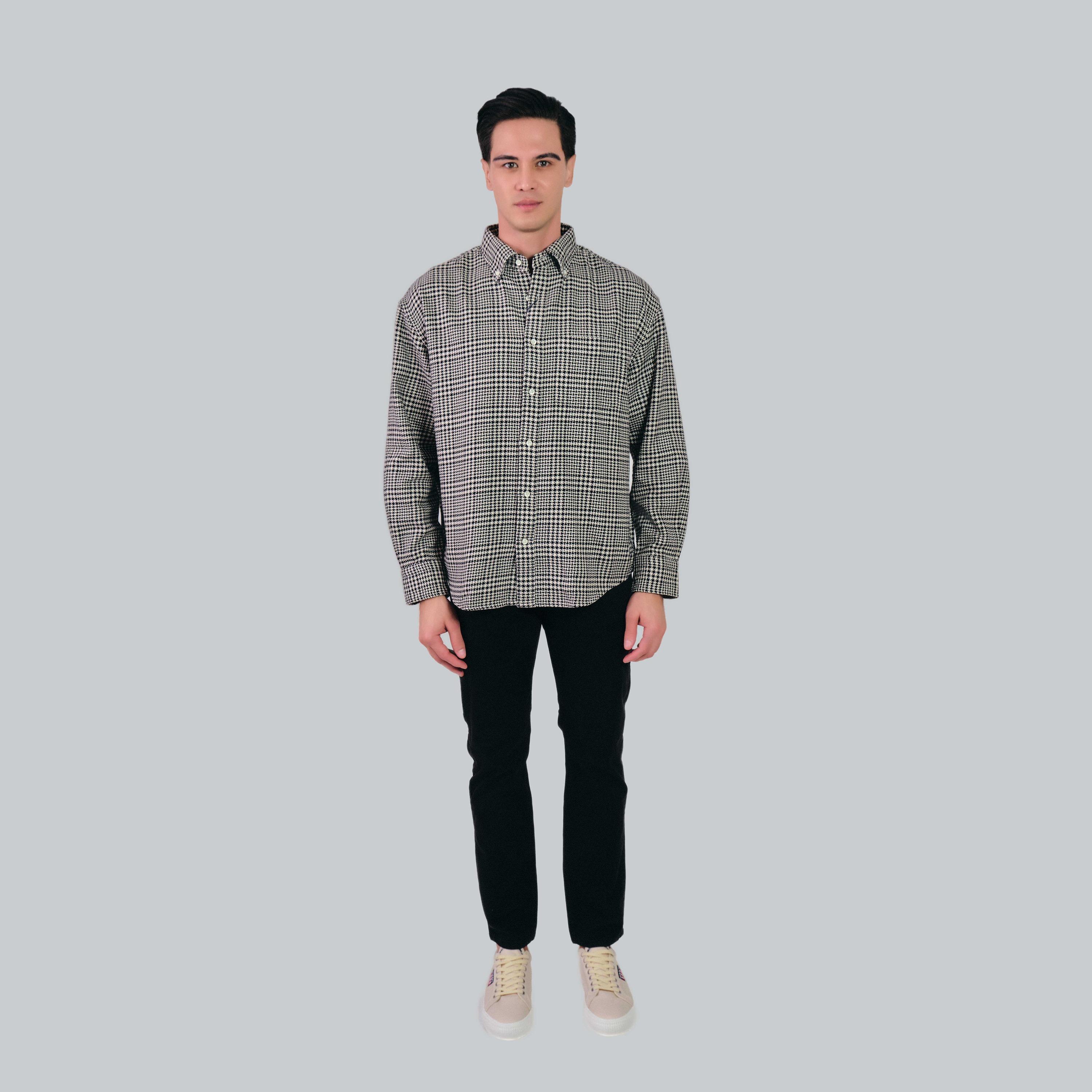 Gant Regular Fit Houndstooth Print Button-Down Collar Long Sleeves Men's Shirt-men-clothing-shirts-image-3
