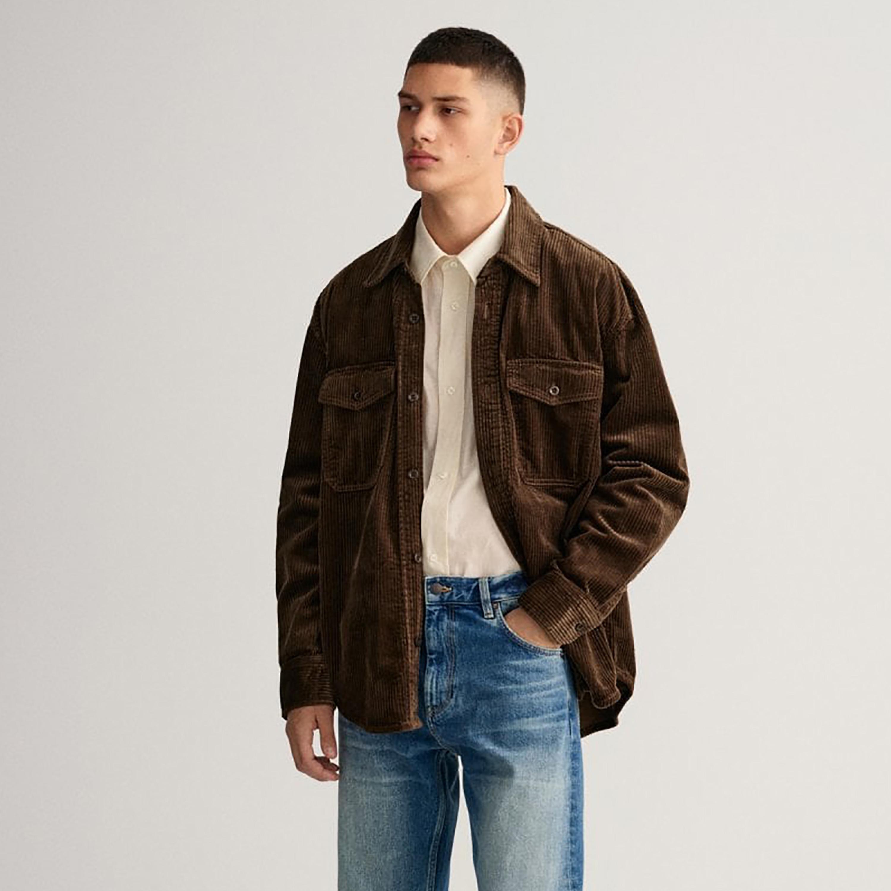 Gant Ribbed Collared Long Sleeves Corduroy Overshirt with Patch Pocket-men-clothing-shirts-image-1
