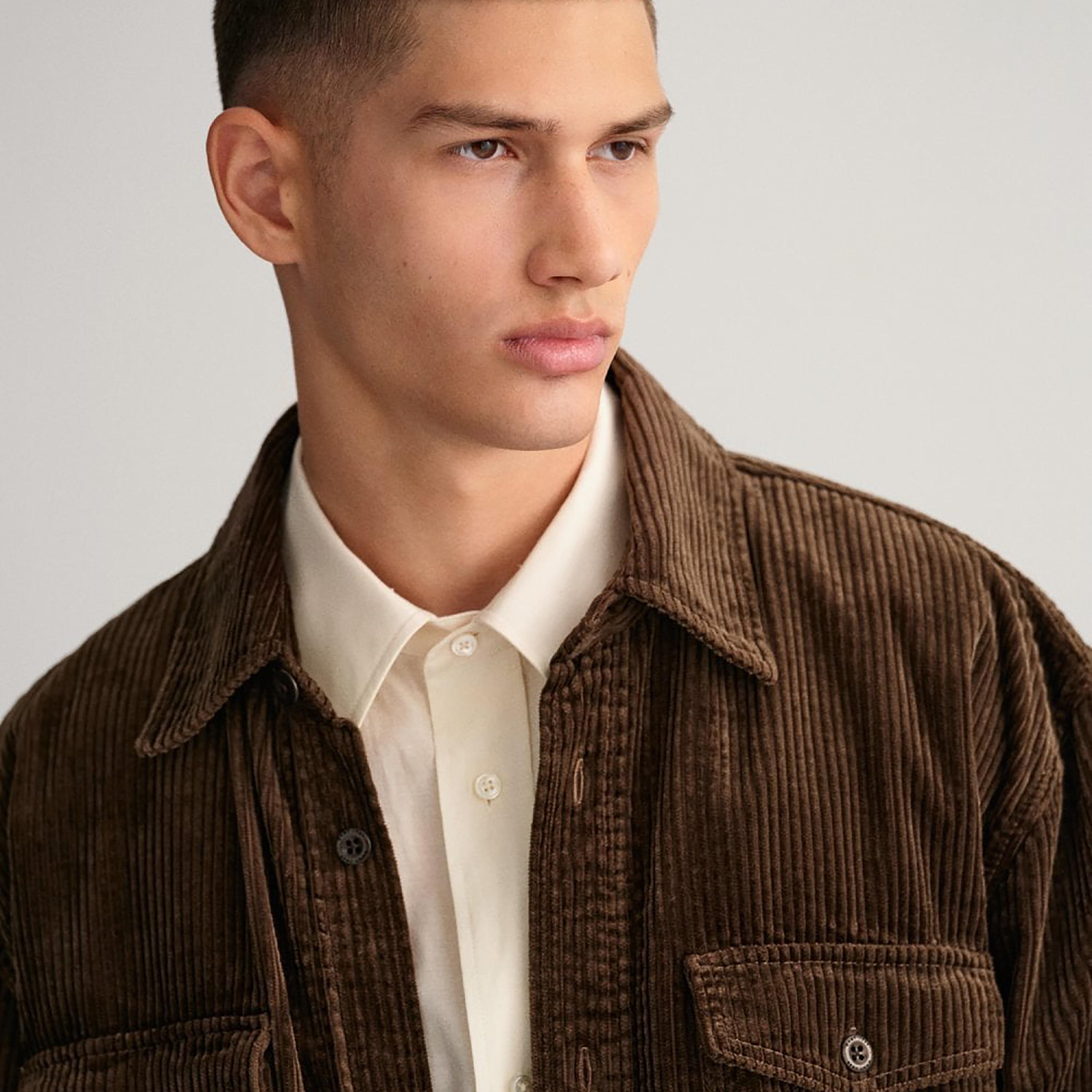 Gant Ribbed Collared Long Sleeves Corduroy Overshirt with Patch Pocket-men-clothing-shirts-image-3