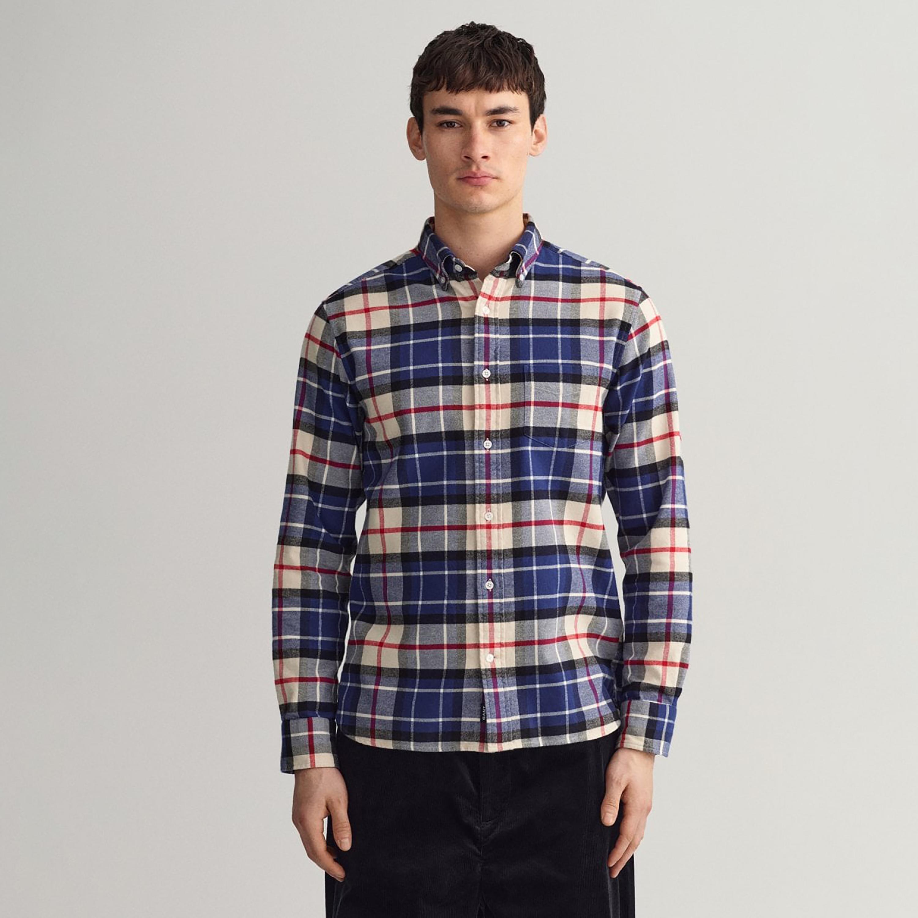 Gant Tartan Check Button Down Collar Long Sleeves Shirt with Patch Pocket-men-clothing-shirts-image-1