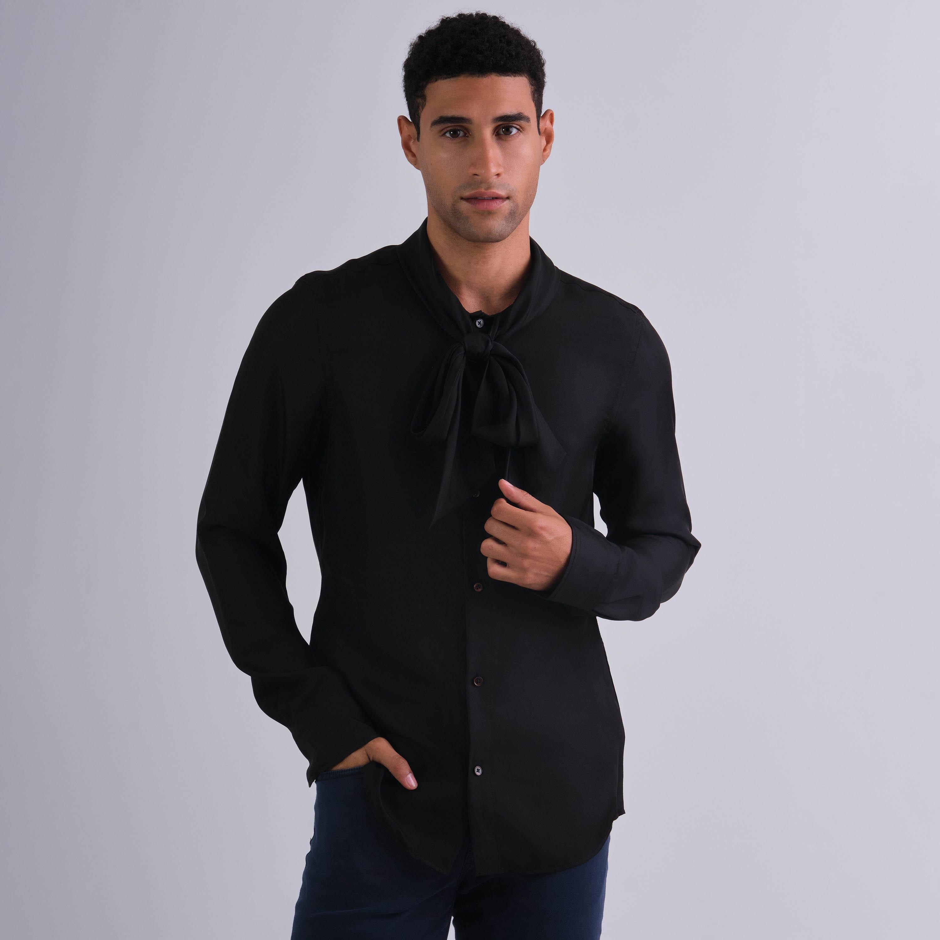 Gant Slim Fit Plain Tie-Up Neck Long Sleeves Men's Shirt-men-clothing-shirts-image-1