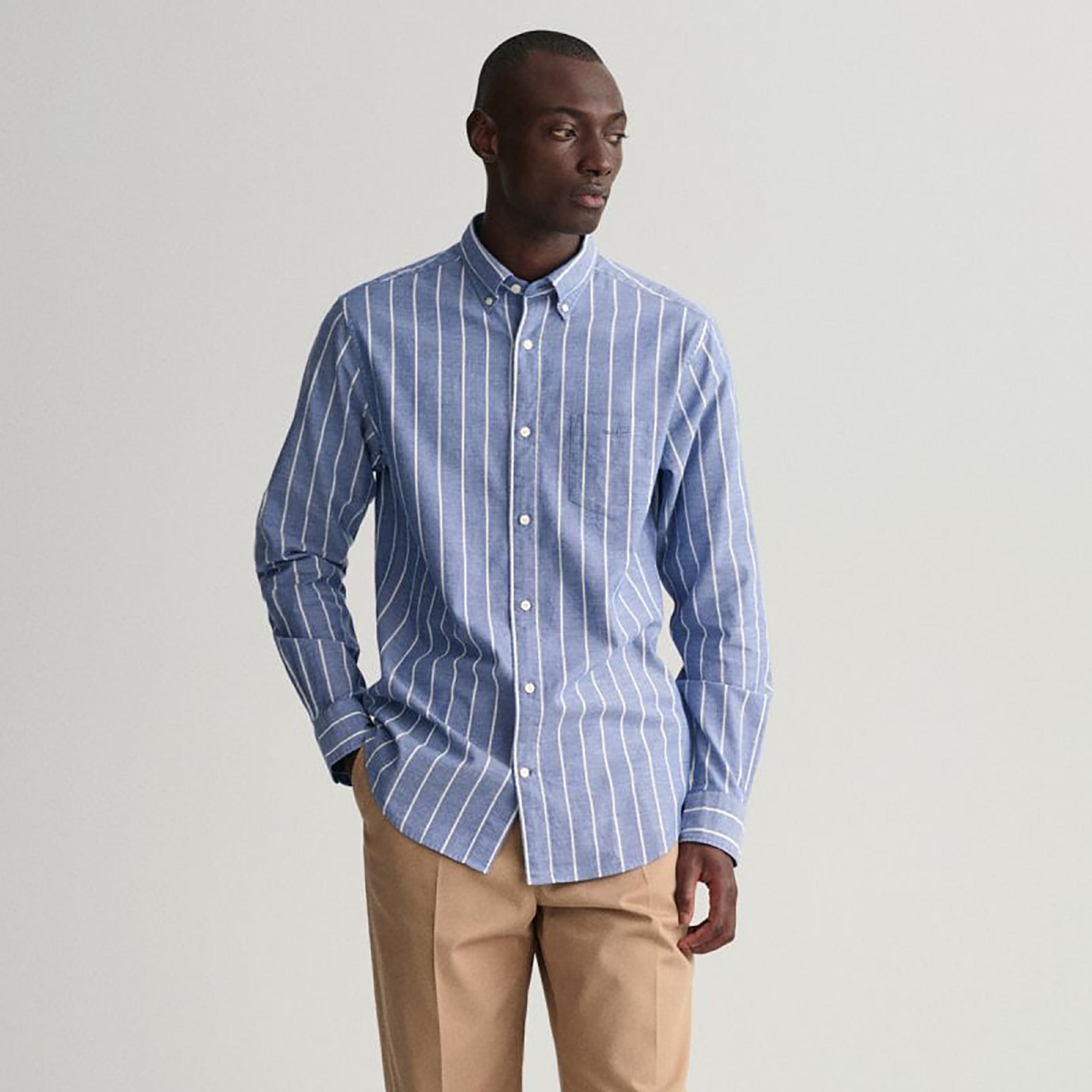 Gant Striped Button Down Collar Long Sleeves Shirt with Patch Pocket-men-clothing-shirts-image-1