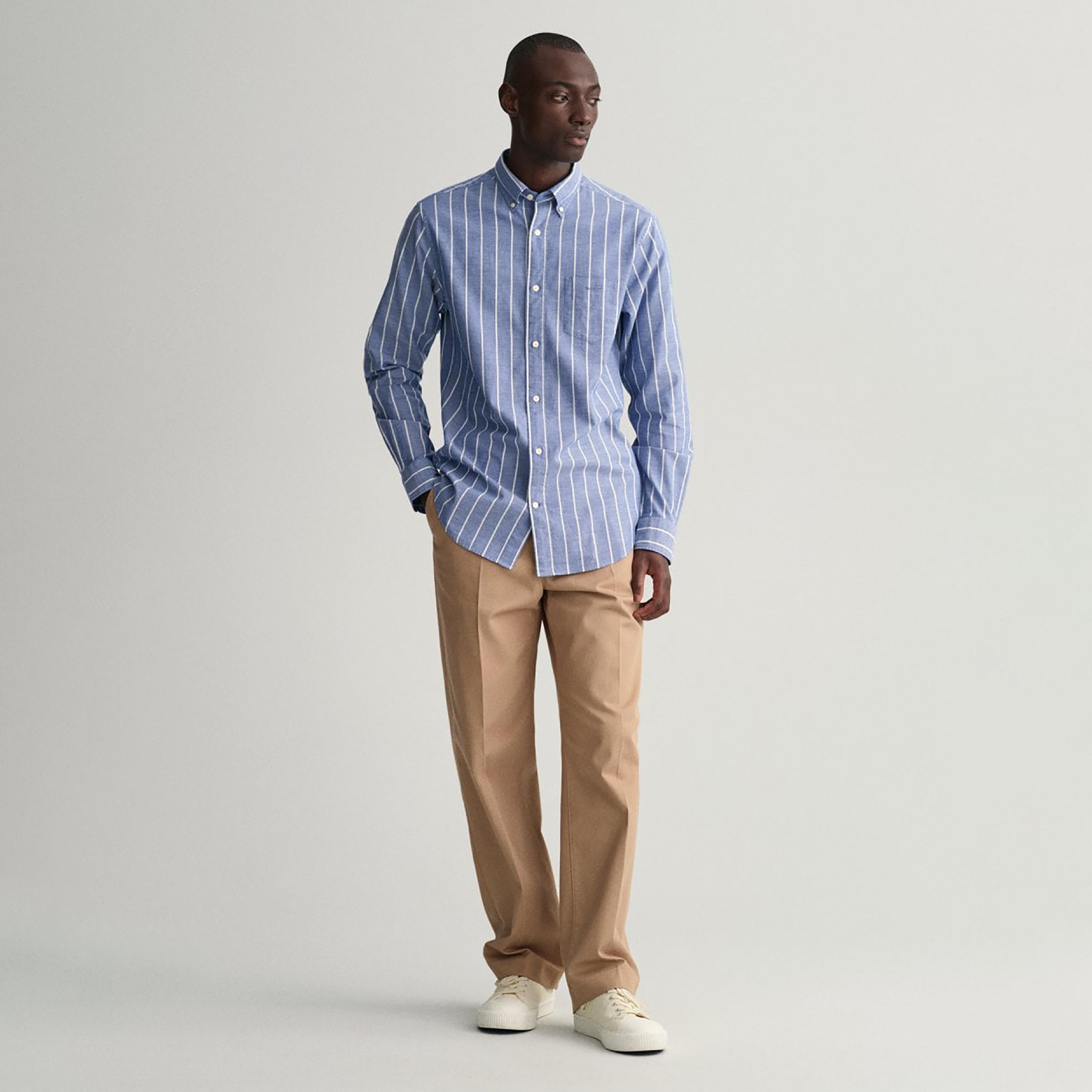 Gant Striped Button Down Collar Long Sleeves Shirt with Patch Pocket-men-clothing-shirts-image-2