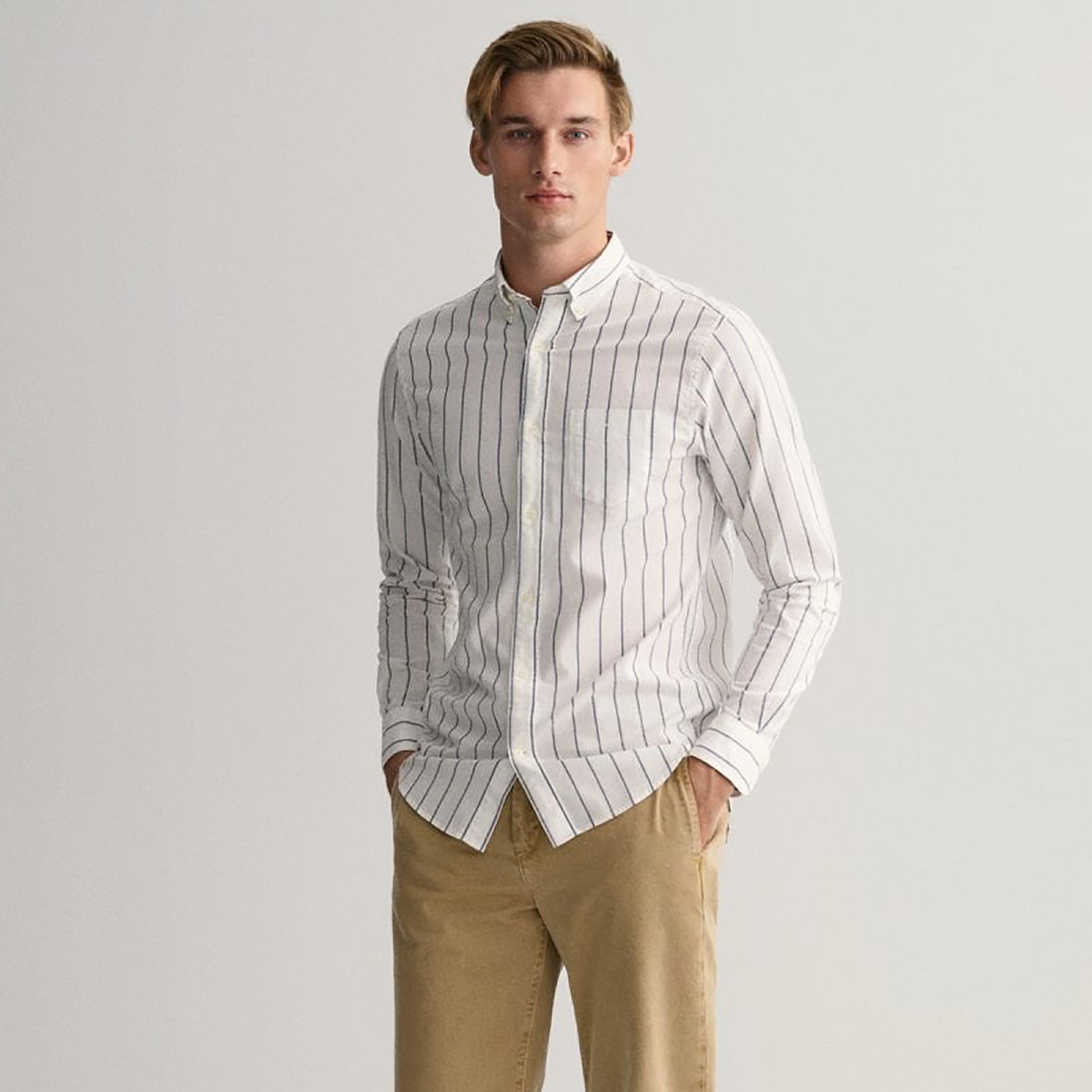 Gant Striped Button Down Collar Long Sleeves Shirt with Patch Pocket-men-clothing-shirts-image-1
