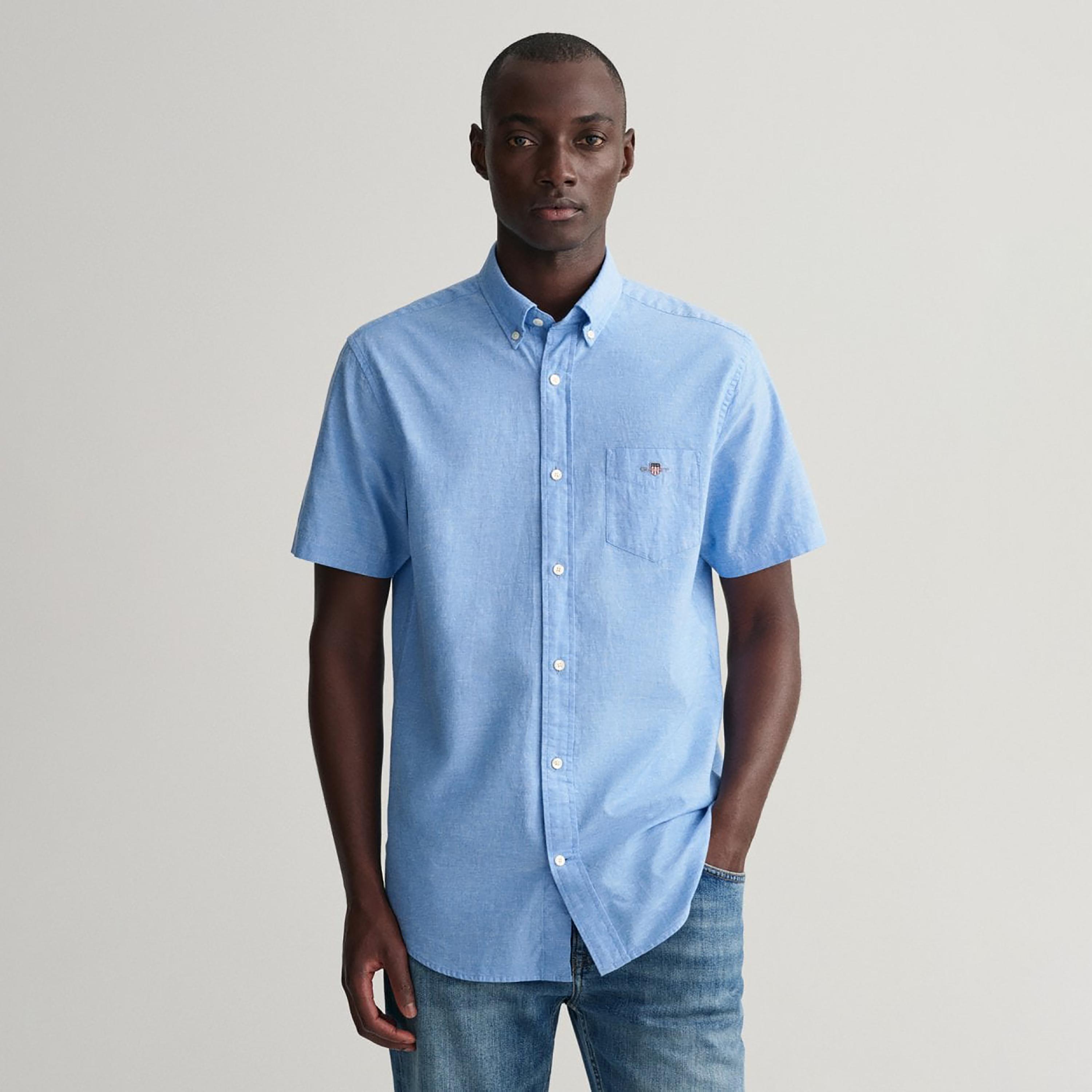Gant Logo Detail Button Down Collar Short Sleeves Shirt with Patch Pocket-men-clothing-shirts-image-1