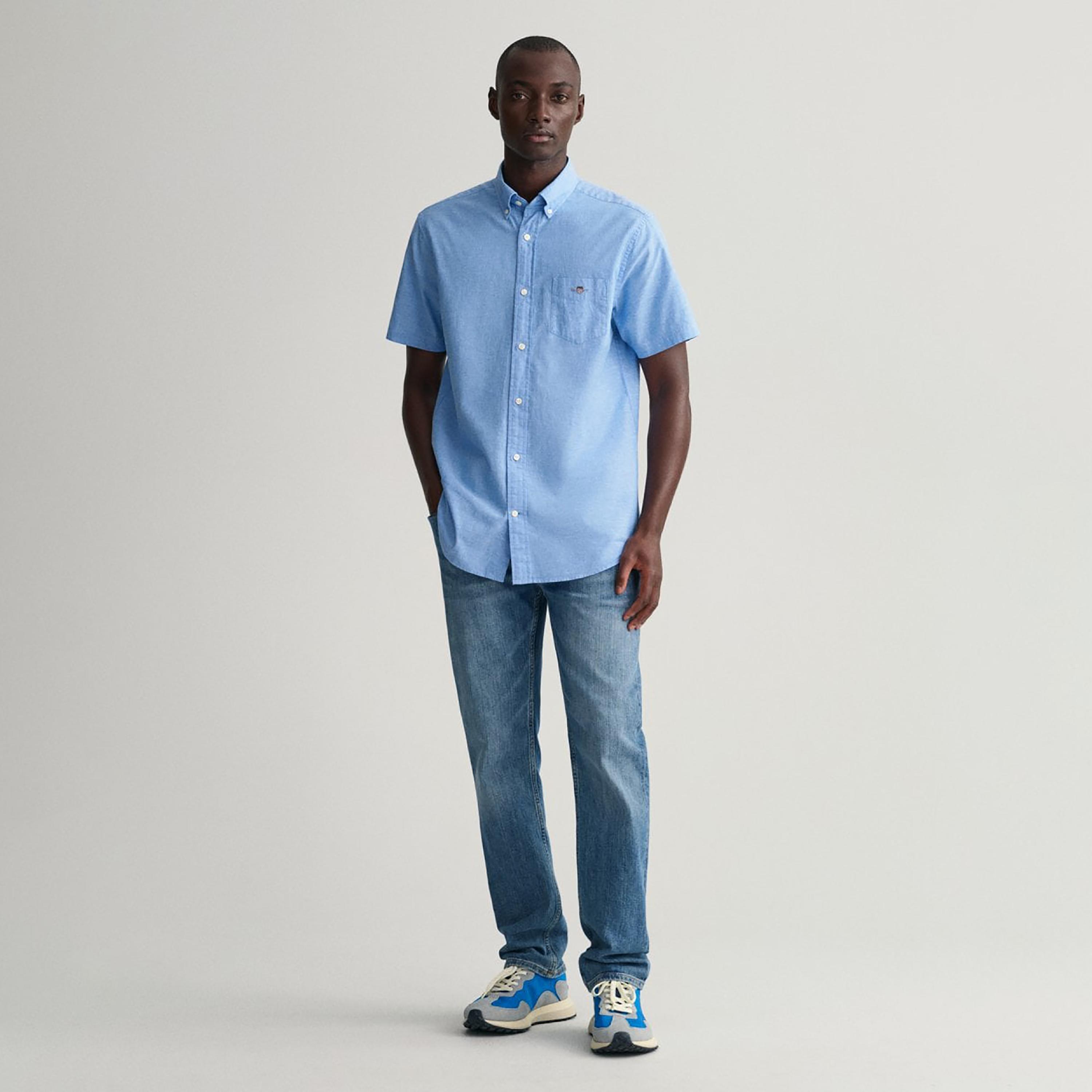 Gant Logo Detail Button Down Collar Short Sleeves Shirt with Patch Pocket-men-clothing-shirts-image-2