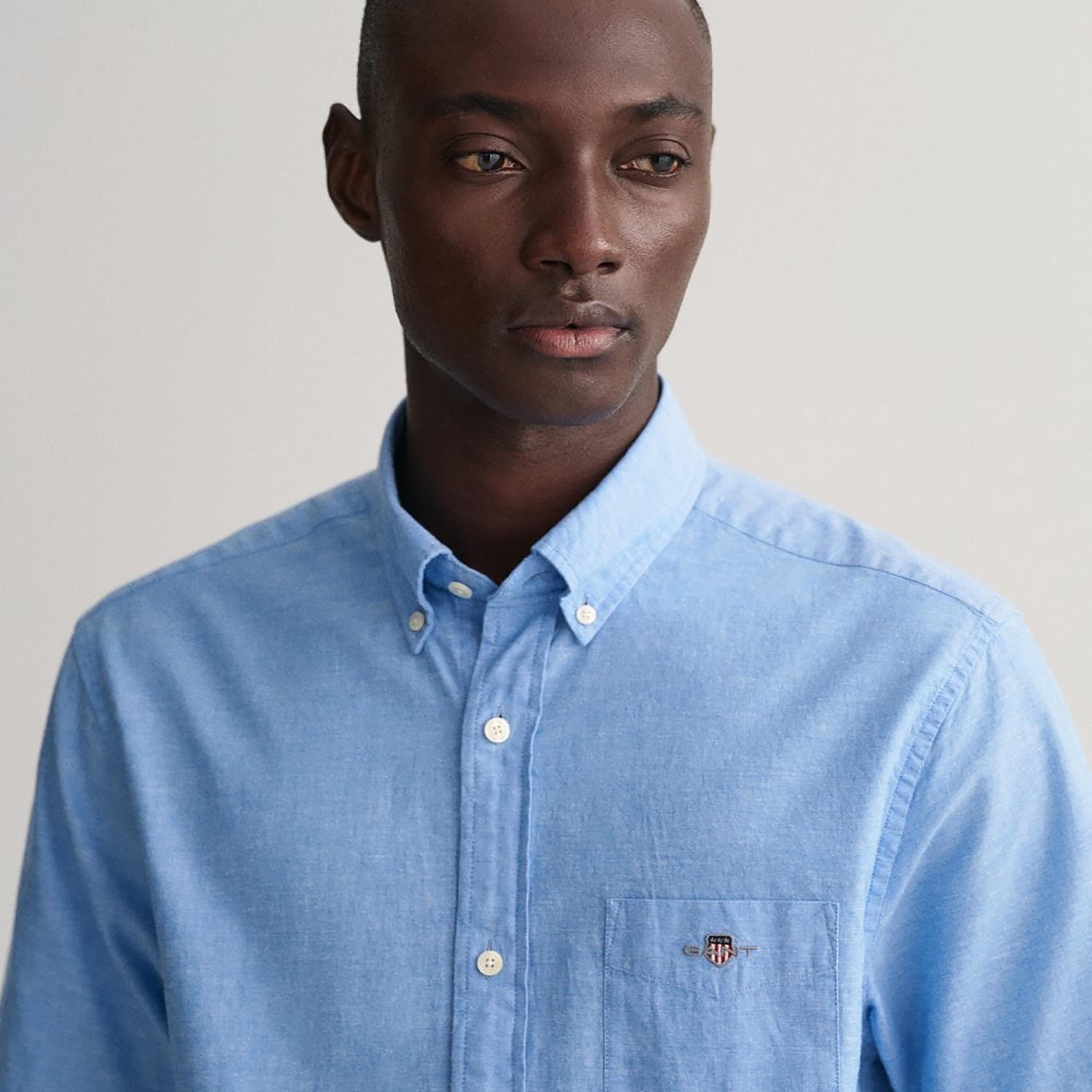 Gant Logo Detail Button Down Collar Short Sleeves Shirt with Patch Pocket-men-clothing-shirts-image-3