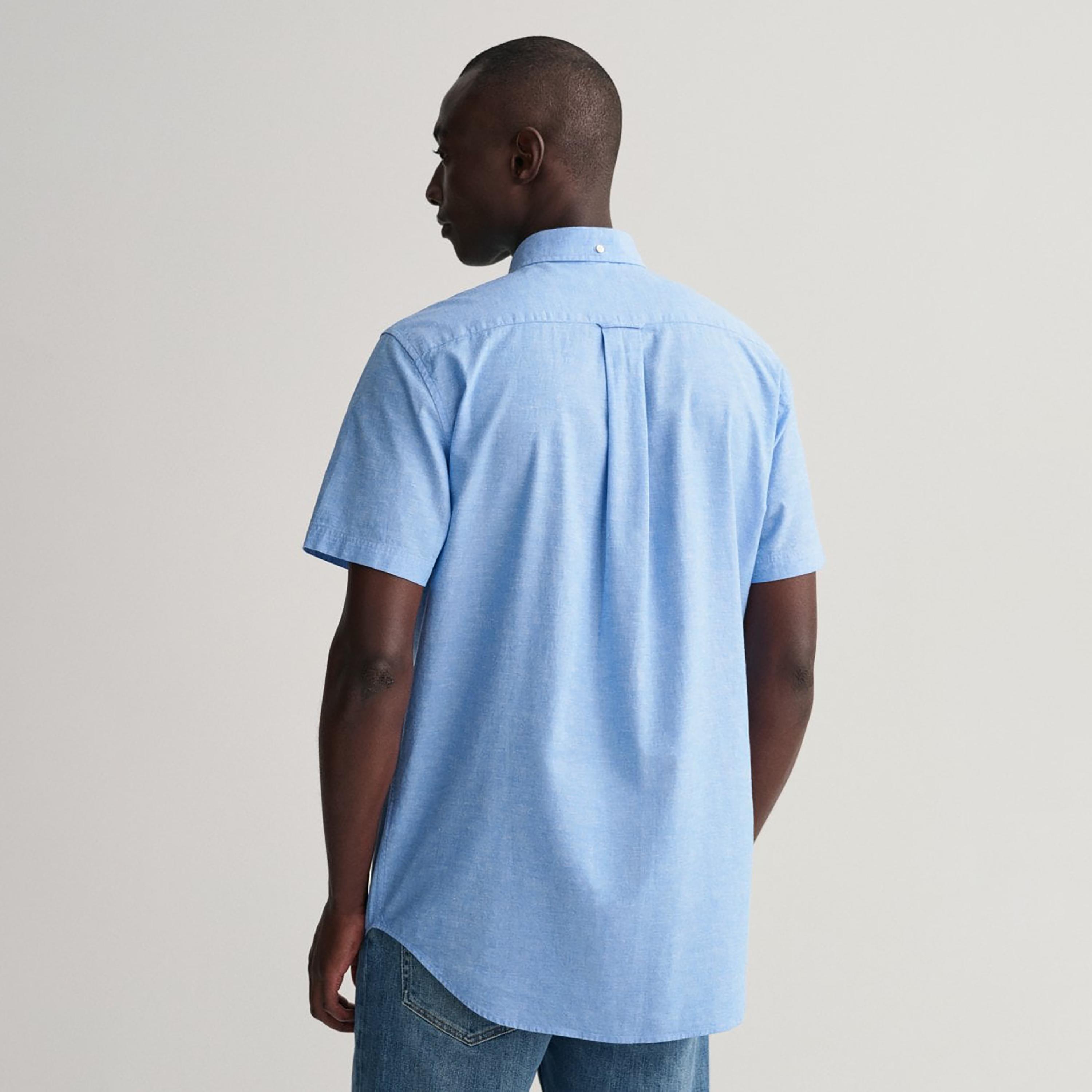Gant Logo Detail Button Down Collar Short Sleeves Shirt with Patch Pocket-men-clothing-shirts-image-4