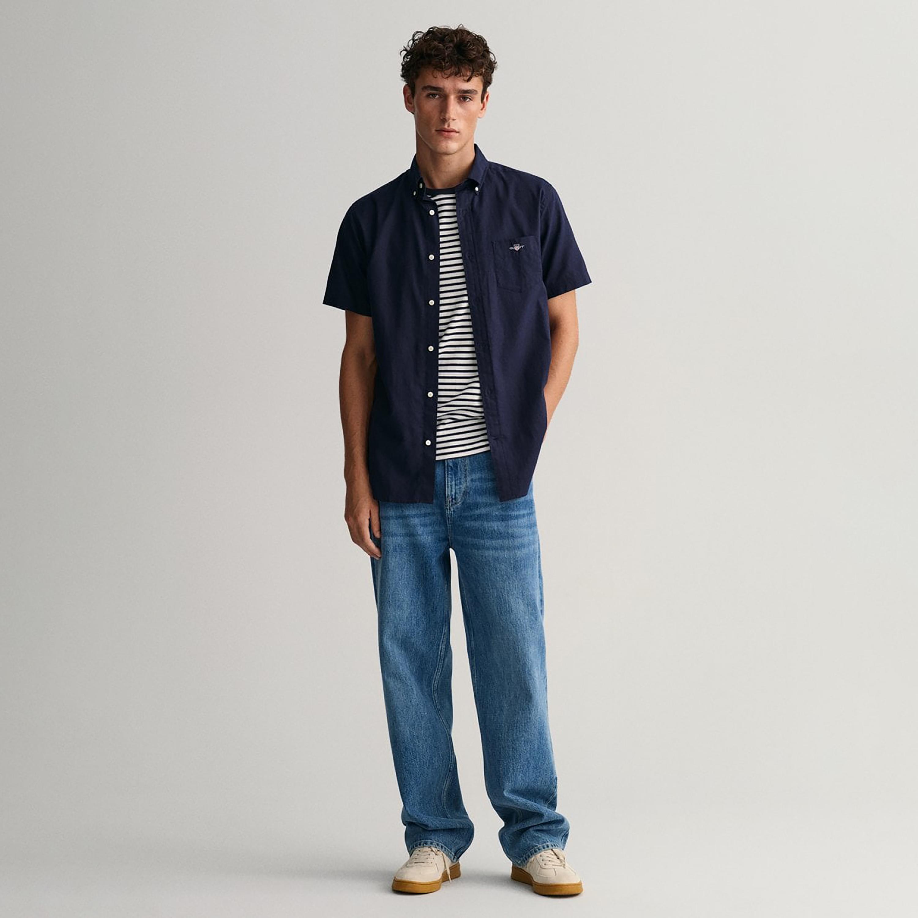 Gant Logo Detail Button Down Collar Short Sleeves Shirt with Patch Pocket-men-clothing-shirts-image-2