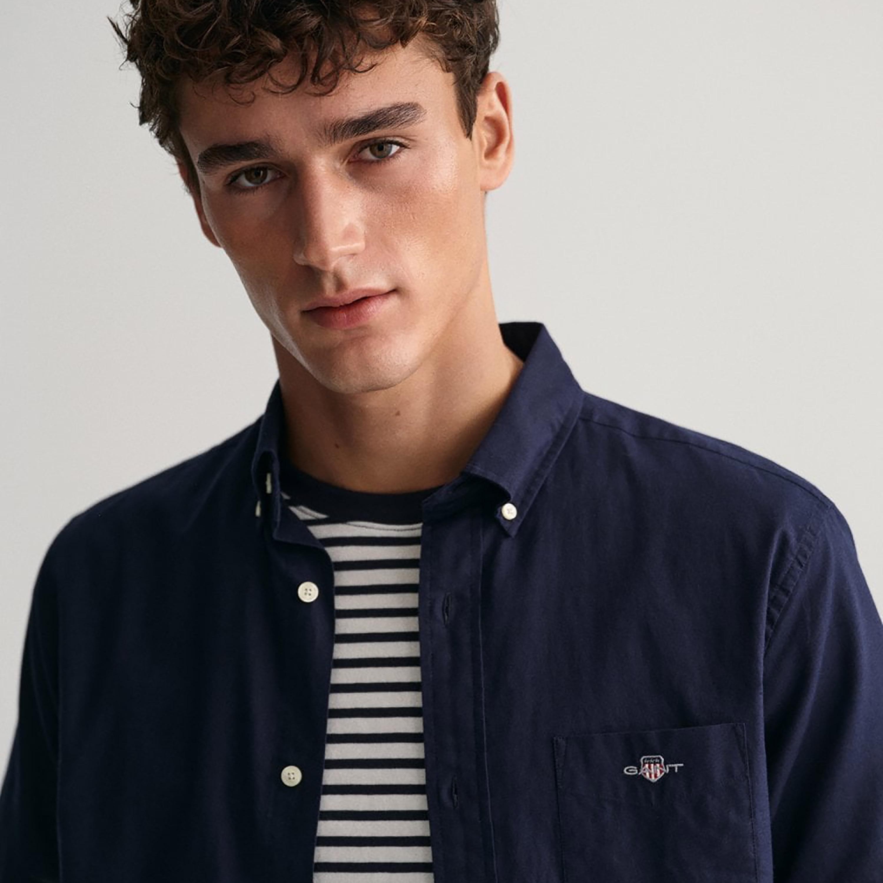 Gant Logo Detail Button Down Collar Short Sleeves Shirt with Patch Pocket-men-clothing-shirts-image-3