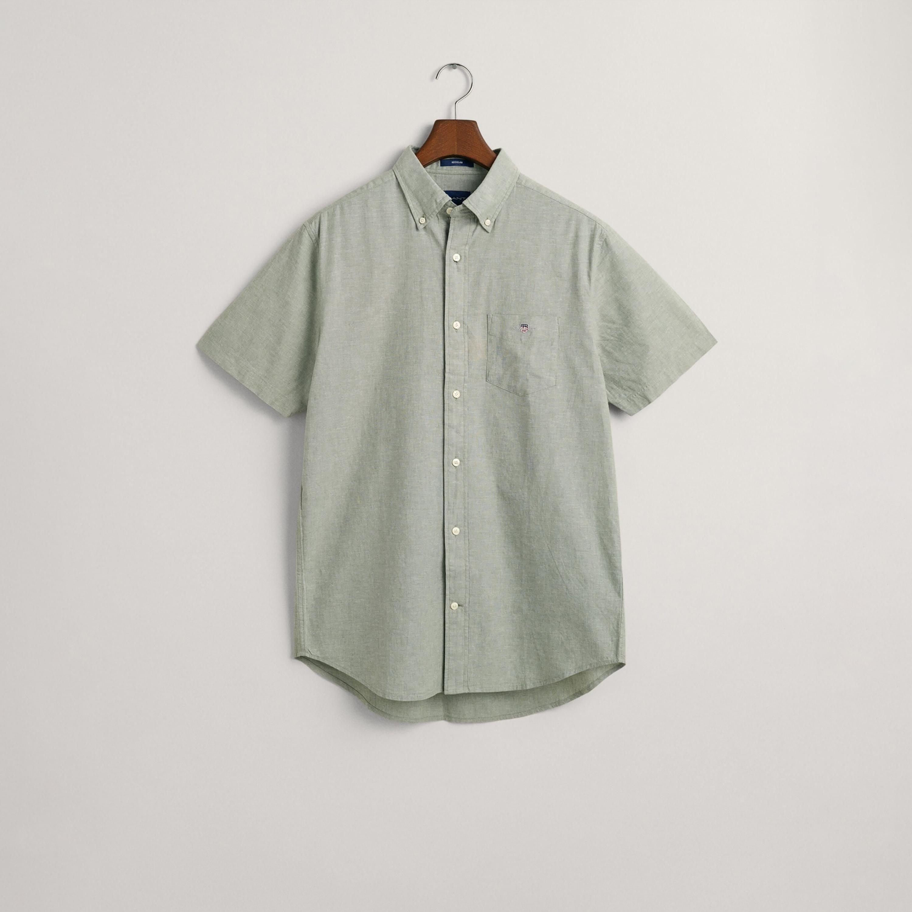 Gant Logo Detail Button Down Collar Short Sleeves Shirt with Patch Pocket-men-clothing-shirts-image-1
