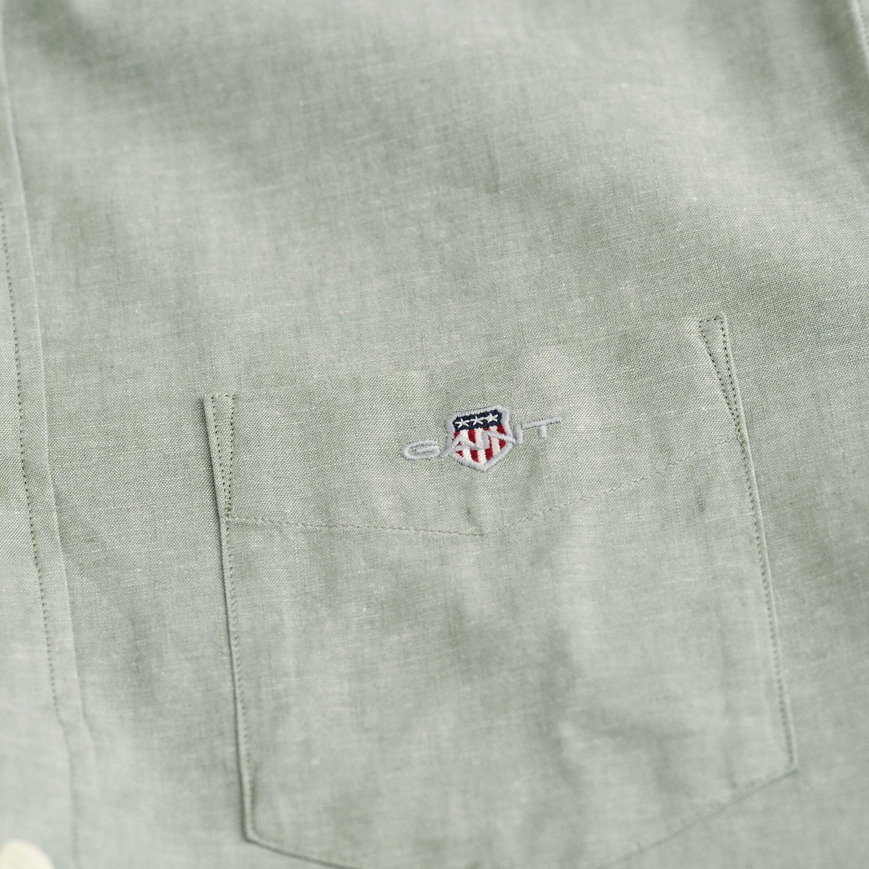 Gant Logo Detail Button Down Collar Short Sleeves Shirt with Patch Pocket-men-clothing-shirts-image-3