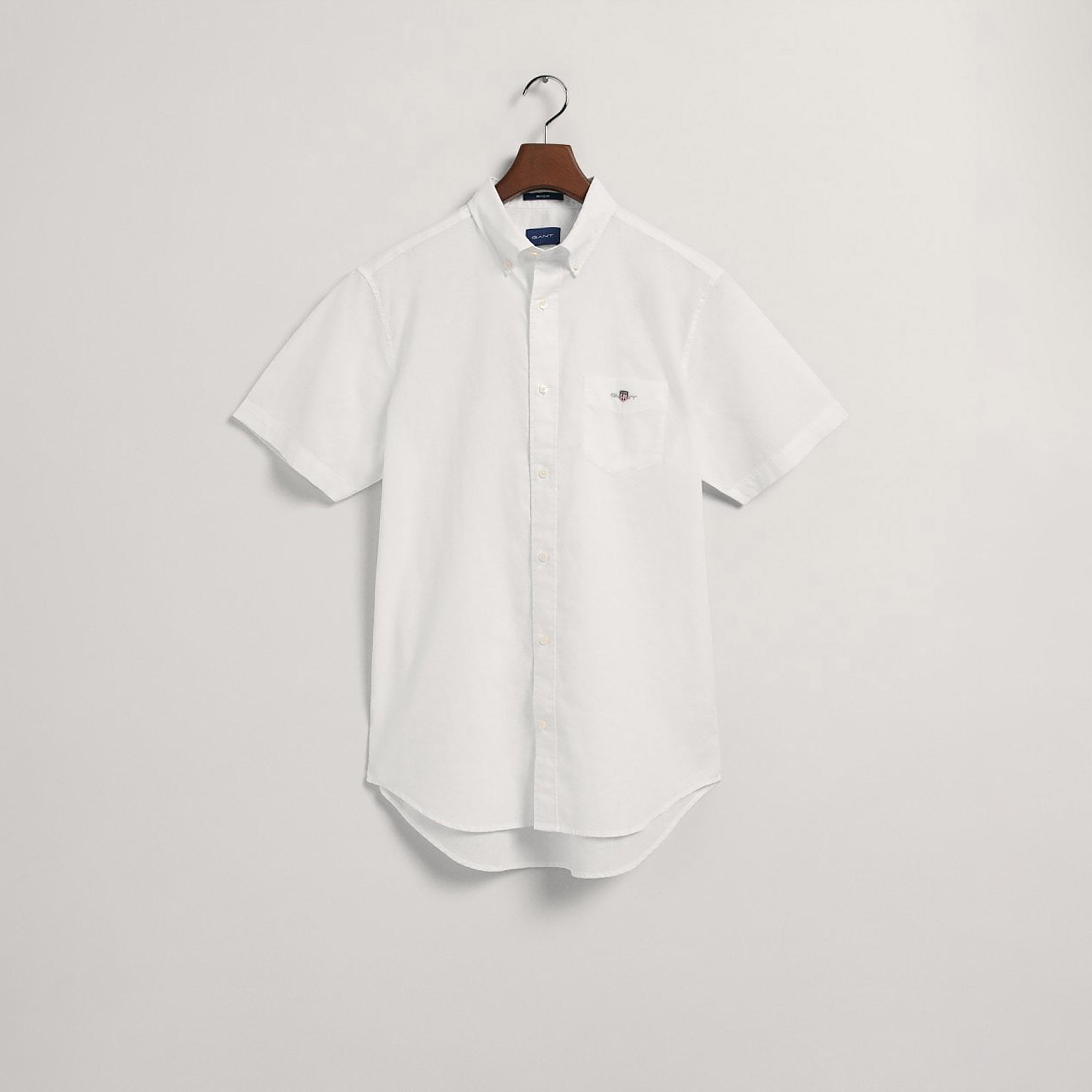Gant Logo Detail Button Down Collar Short Sleeves Shirt with Patch Pocket-men-clothing-shirts-image-1