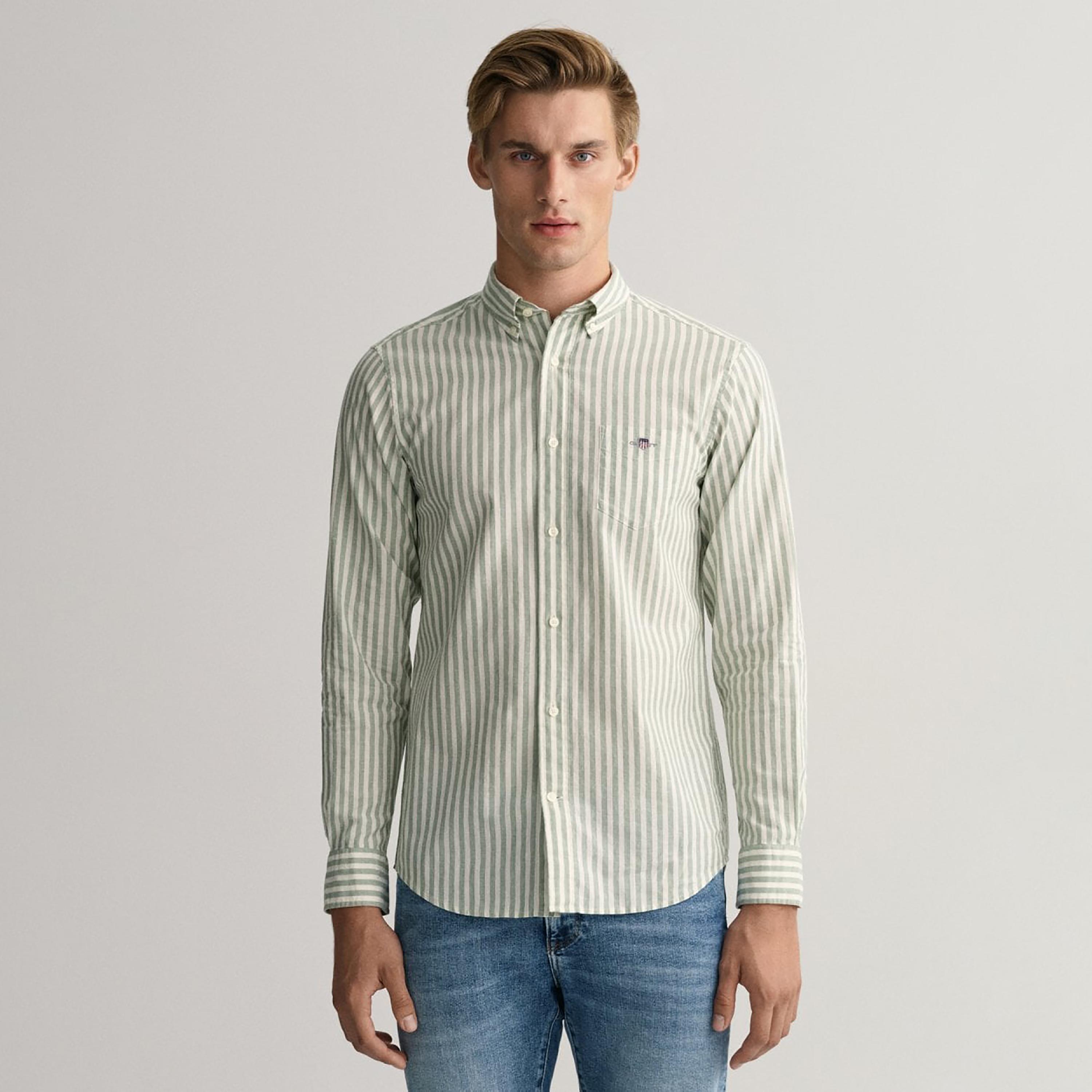 Gant Striped Button Down Collar Long Sleeves Shirt with Patch Pocket-men-clothing-shirts-image-1