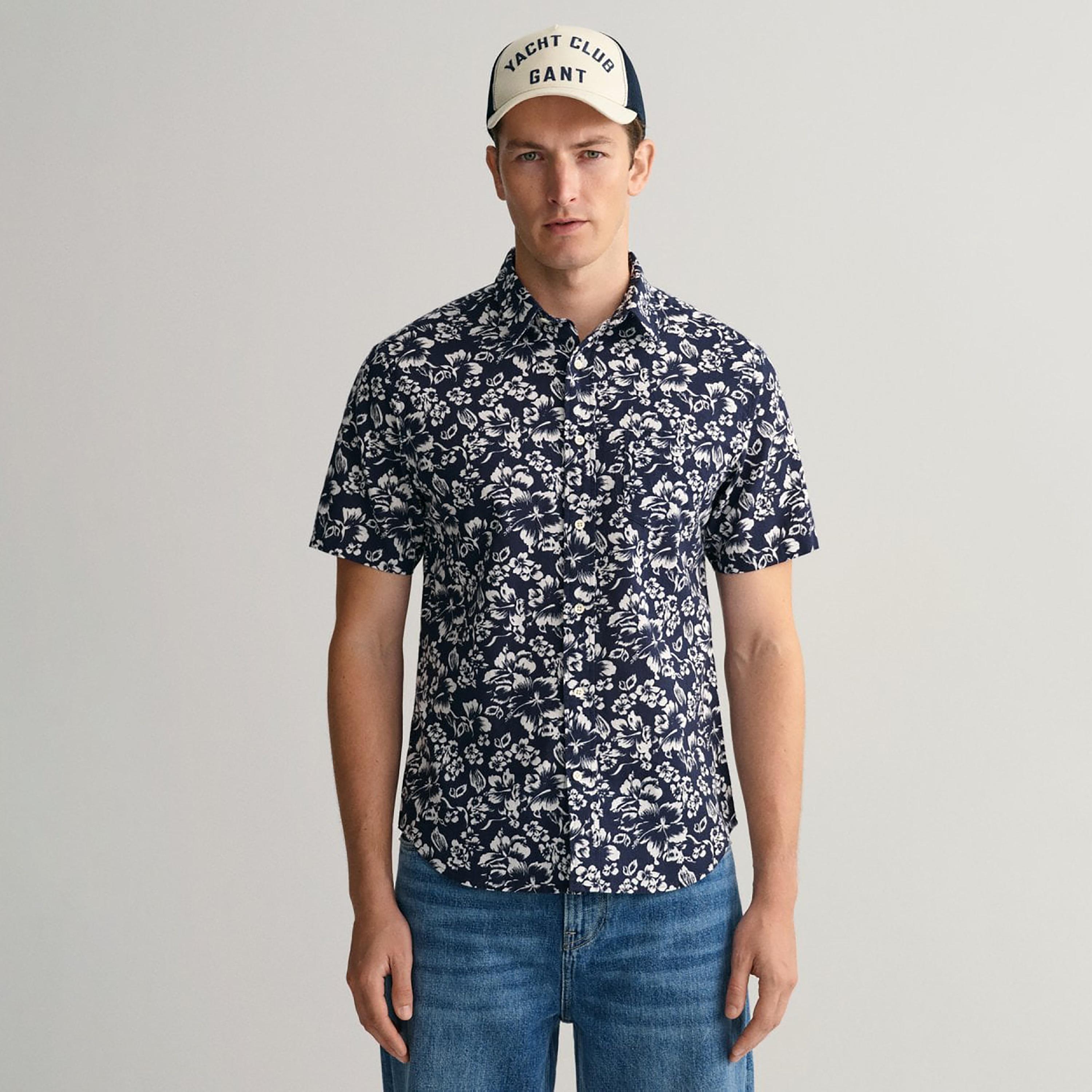 Gant Floral Collared Short Sleeves Shirt with Patch Pocket-men-clothing-shirts-image-1