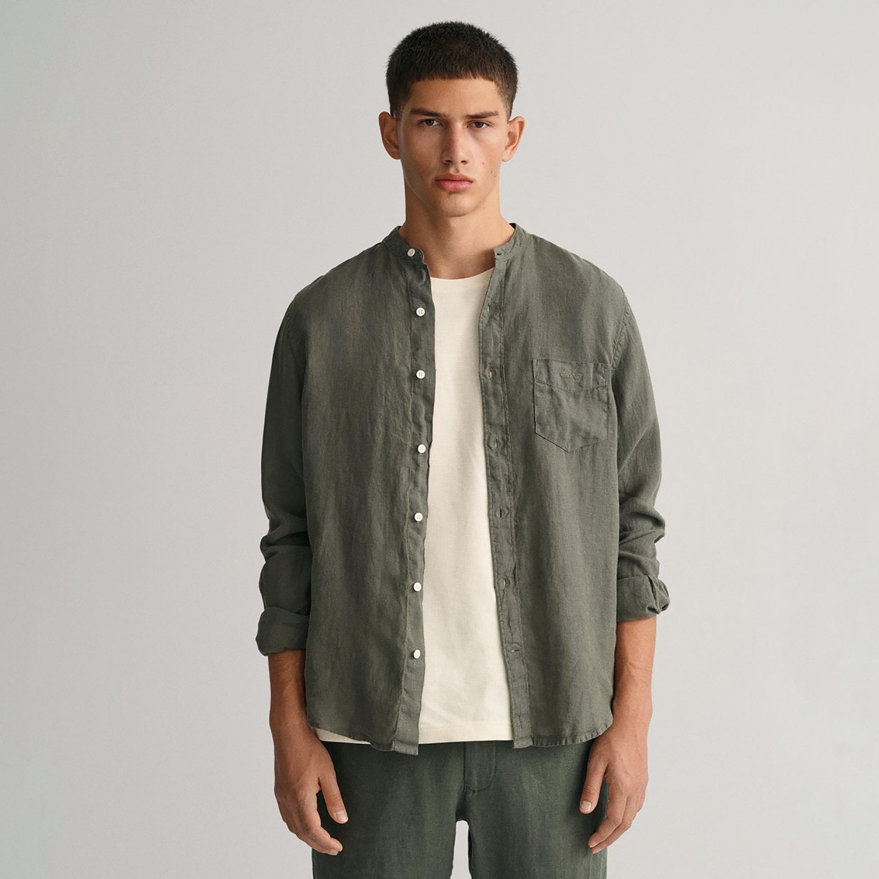 Gant Logo Detail Mandarin Long Sleeves Shirt with Patch Pocket-men-clothing-shirts-image-1