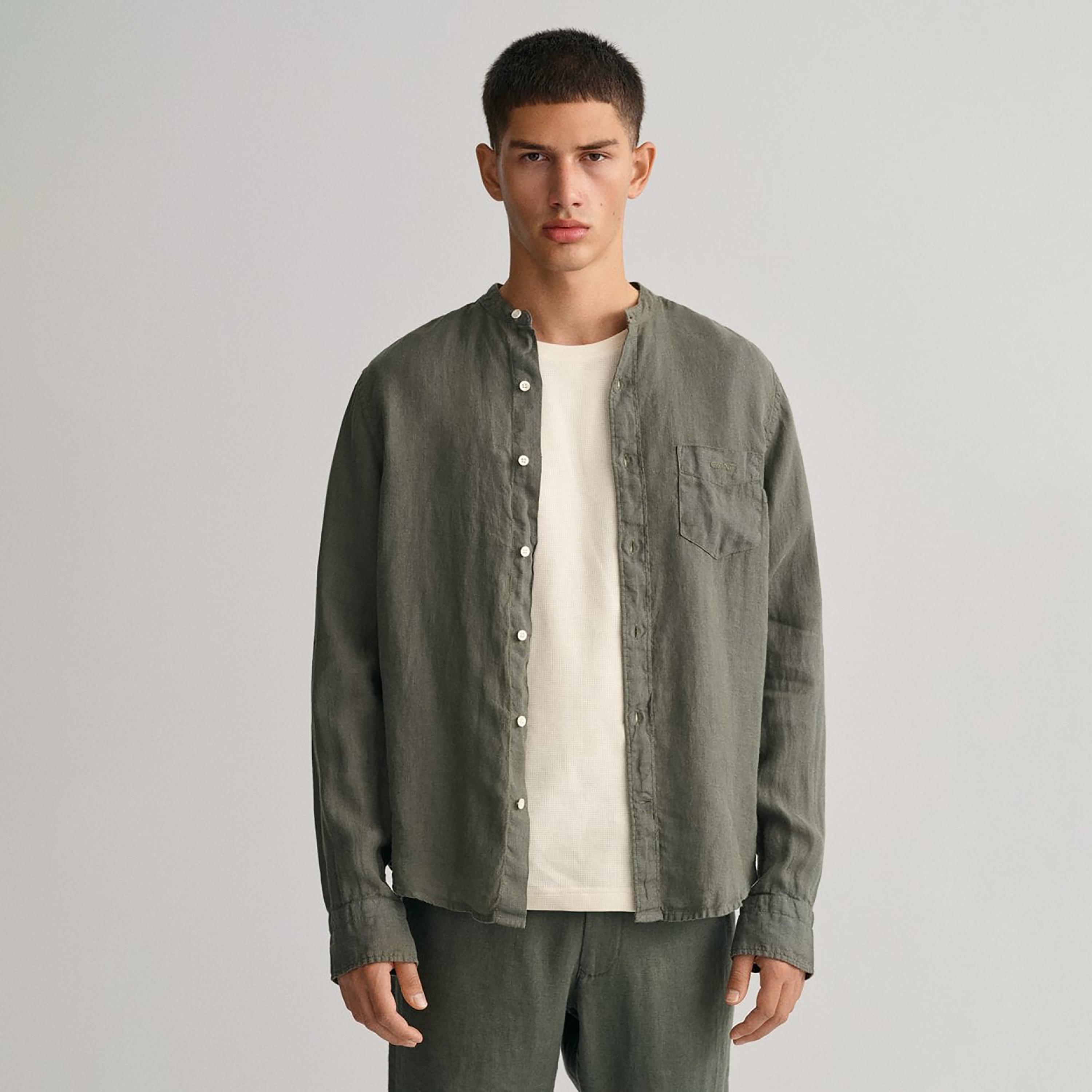 Gant Logo Detail Mandarin Long Sleeves Shirt with Patch Pocket-men-clothing-shirts-image-3