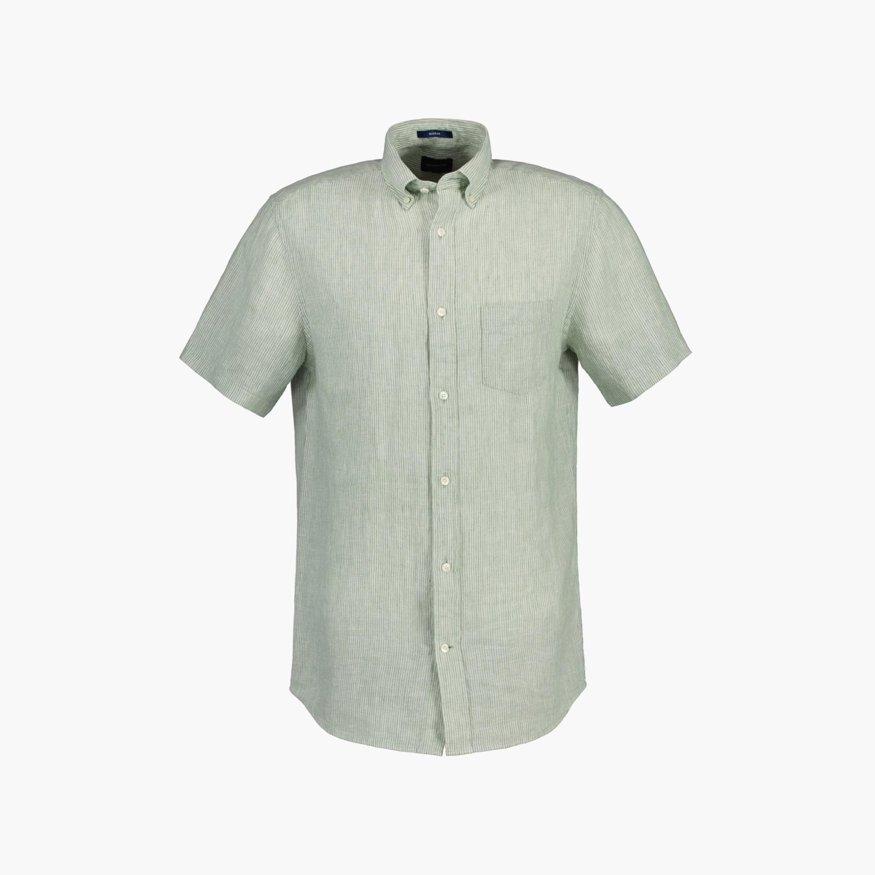 Gant Striped Button Down Collar Short Sleeves Shirt with Patch Pocket-men-clothing-shirts-image-1