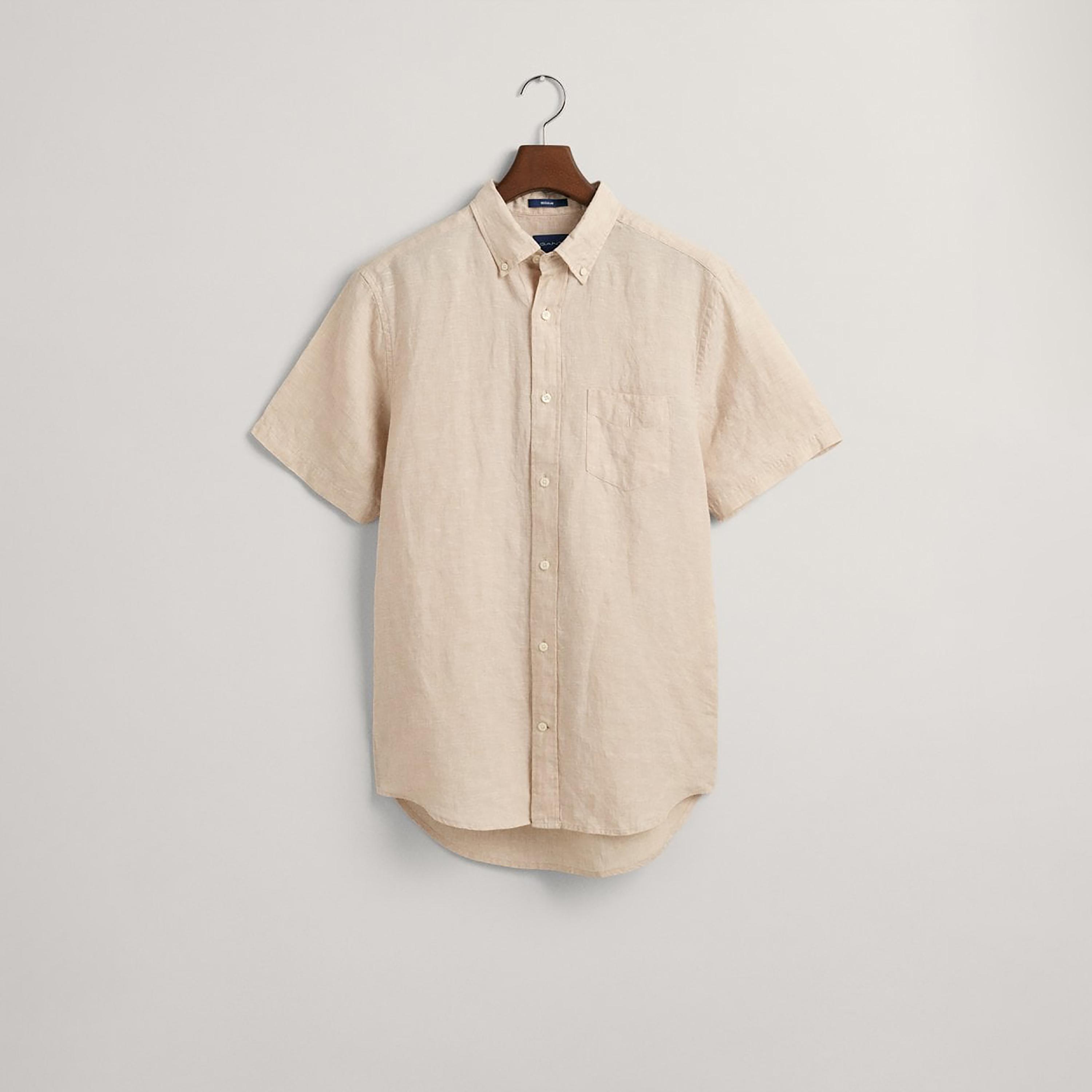 Gant Logo Detail Button Down Collar Short Sleeves Shirt with Patch Pocket-men-clothing-shirts-image-1