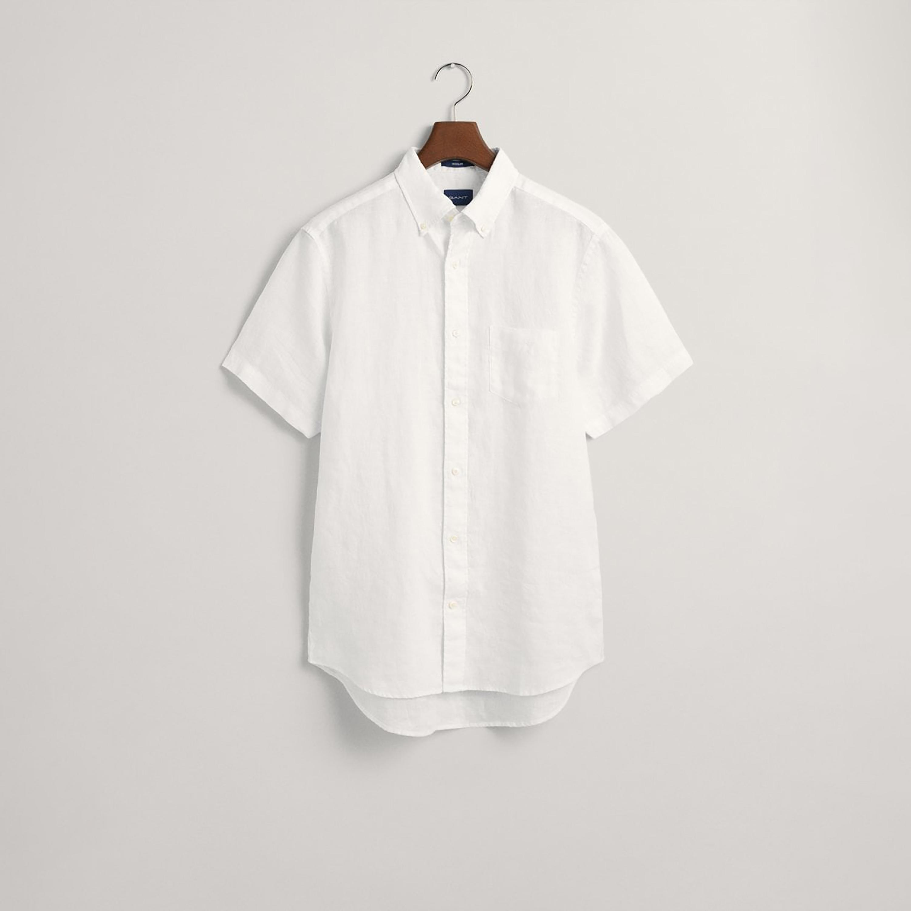 Gant Logo Detail Button Down Collar Short Sleeves Shirt with Patch Pocket-men-clothing-shirts-image-1