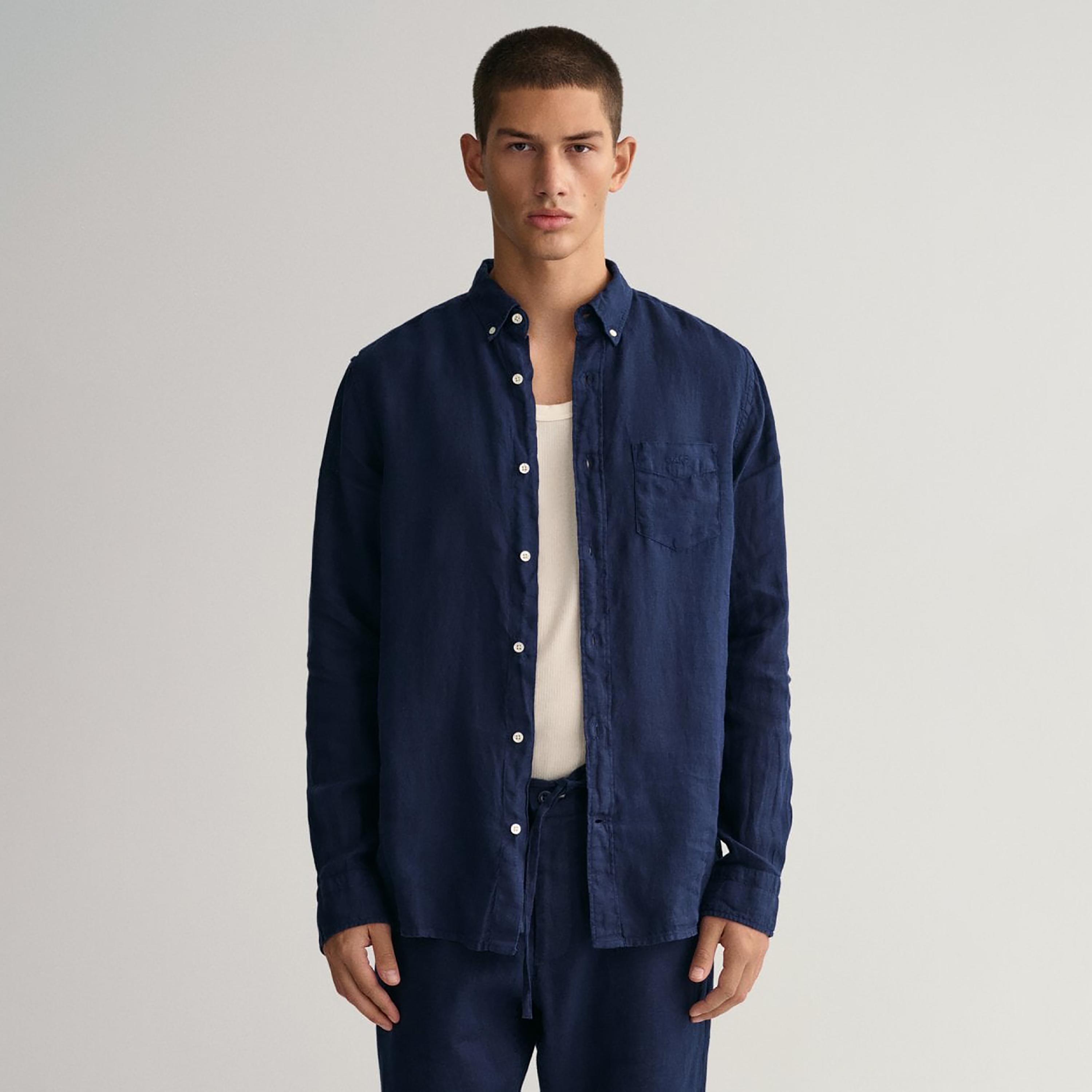 Gant Logo Detail Button Down Collar Long Sleeves Shirt with Patch Pocket-men-clothing-shirts-image-1