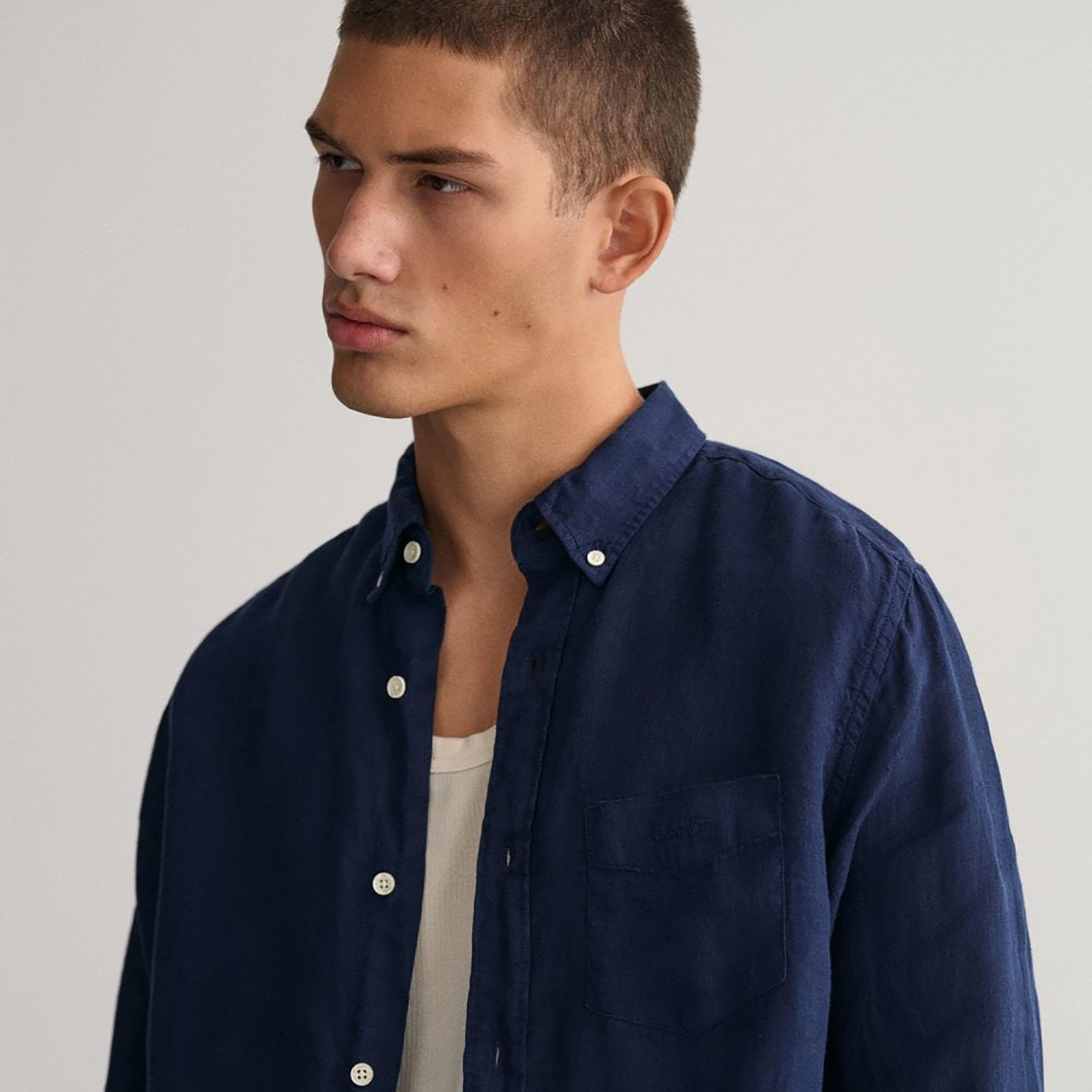 Gant Logo Detail Button Down Collar Long Sleeves Shirt with Patch Pocket-men-clothing-shirts-image-3