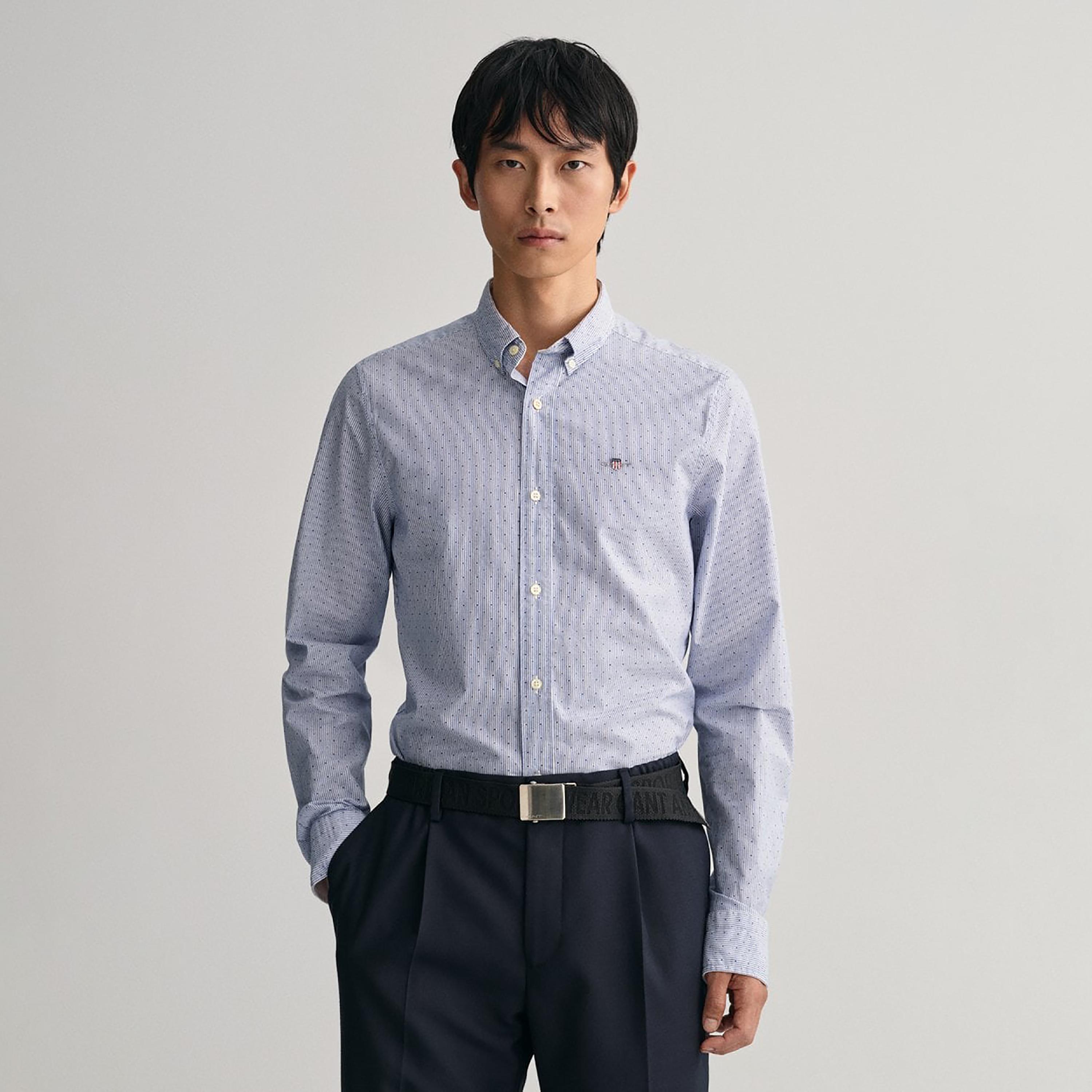 Gant Banker Dot Button Down Collar Long Sleeves Shirt with Patch Pocket-men-clothing-shirts-image-1