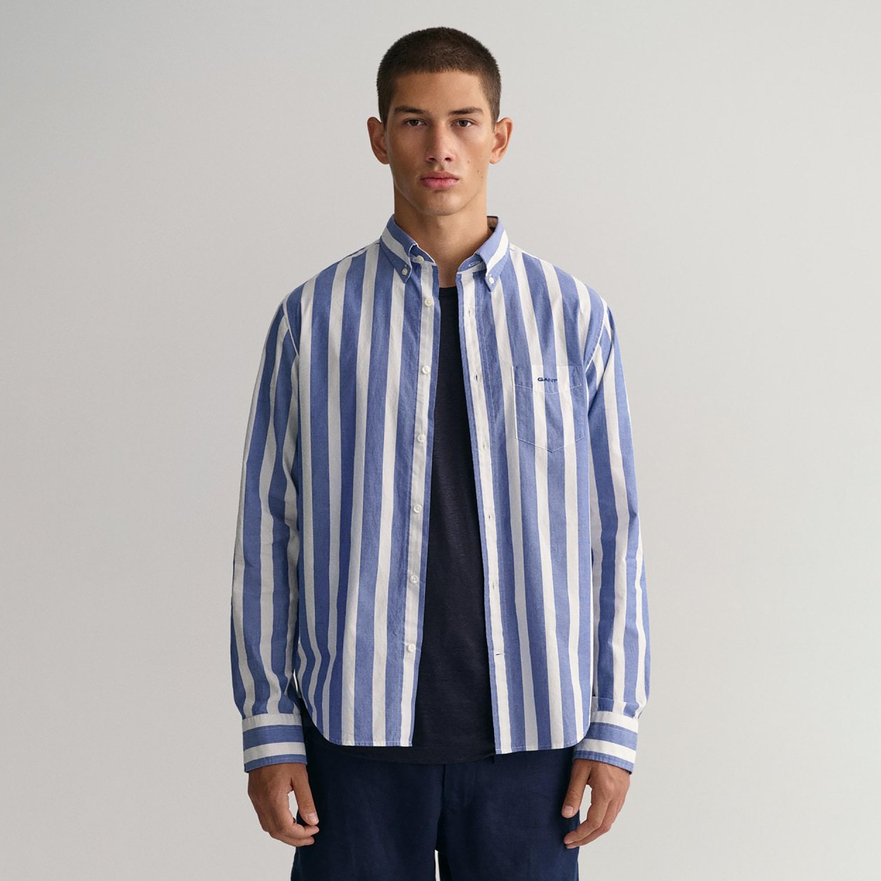 Gant Striped Button Down Collar Long Sleeves Shirt with Patch Pocket-men-clothing-shirts-image-1
