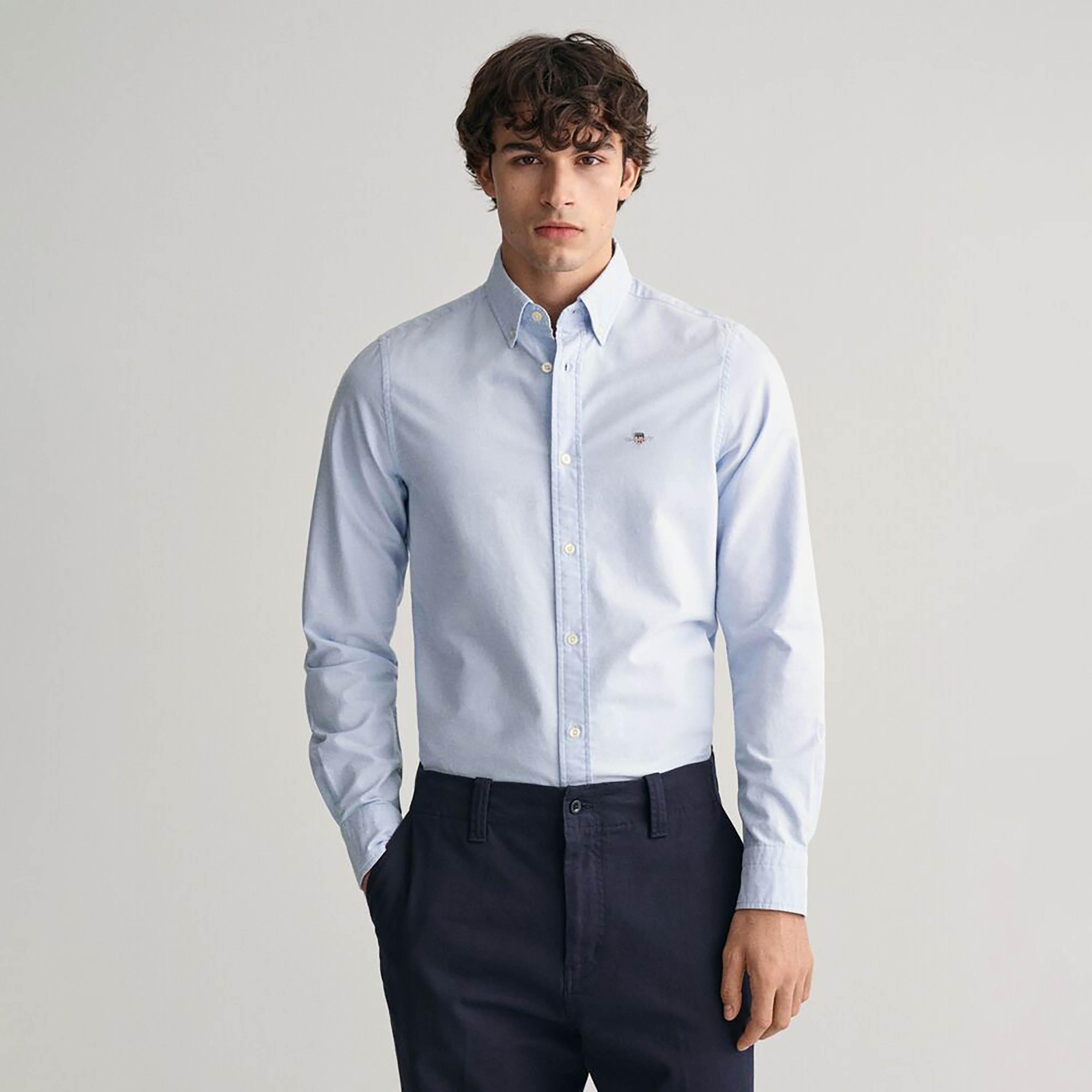 Gant Slim Fit Plain Button-Down Collar Long Sleeves Men's Shirt-men-clothing-shirts-image-6