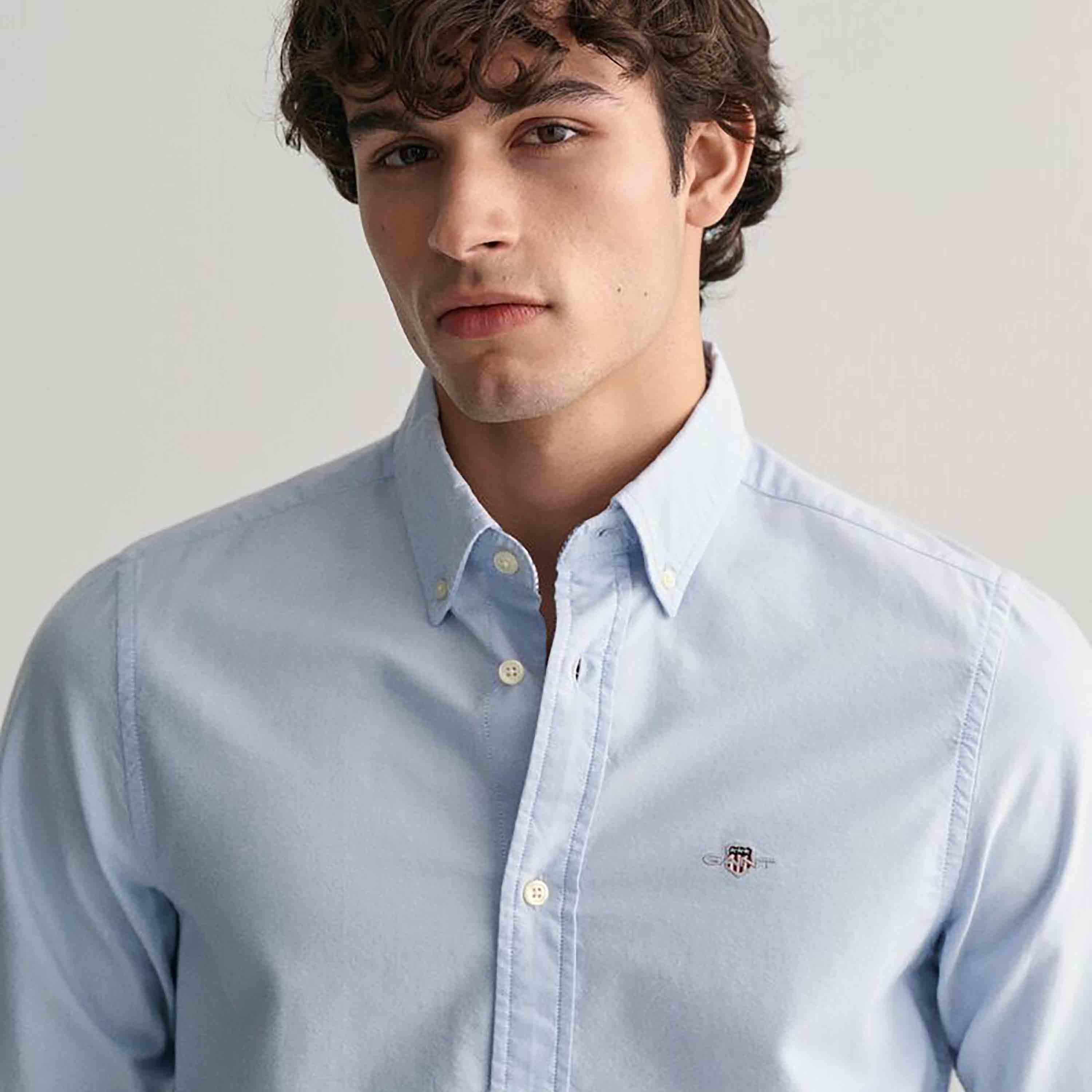 Gant Slim Fit Plain Button-Down Collar Long Sleeves Men's Shirt-men-clothing-shirts-image-7