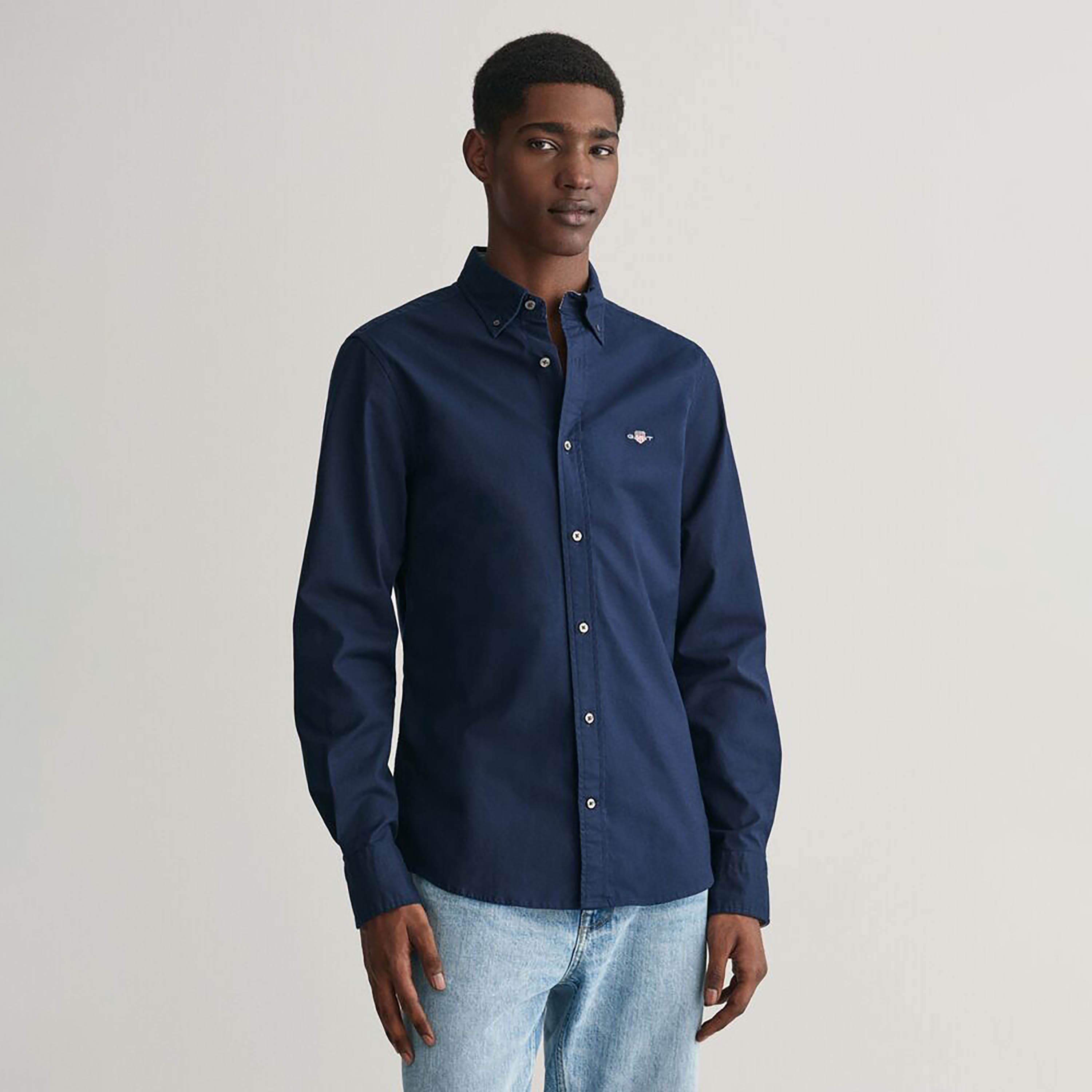 Gant Slim Fit Plain Button-Down Collar Long Sleeves Men's Shirt-men-clothing-shirts-image-1