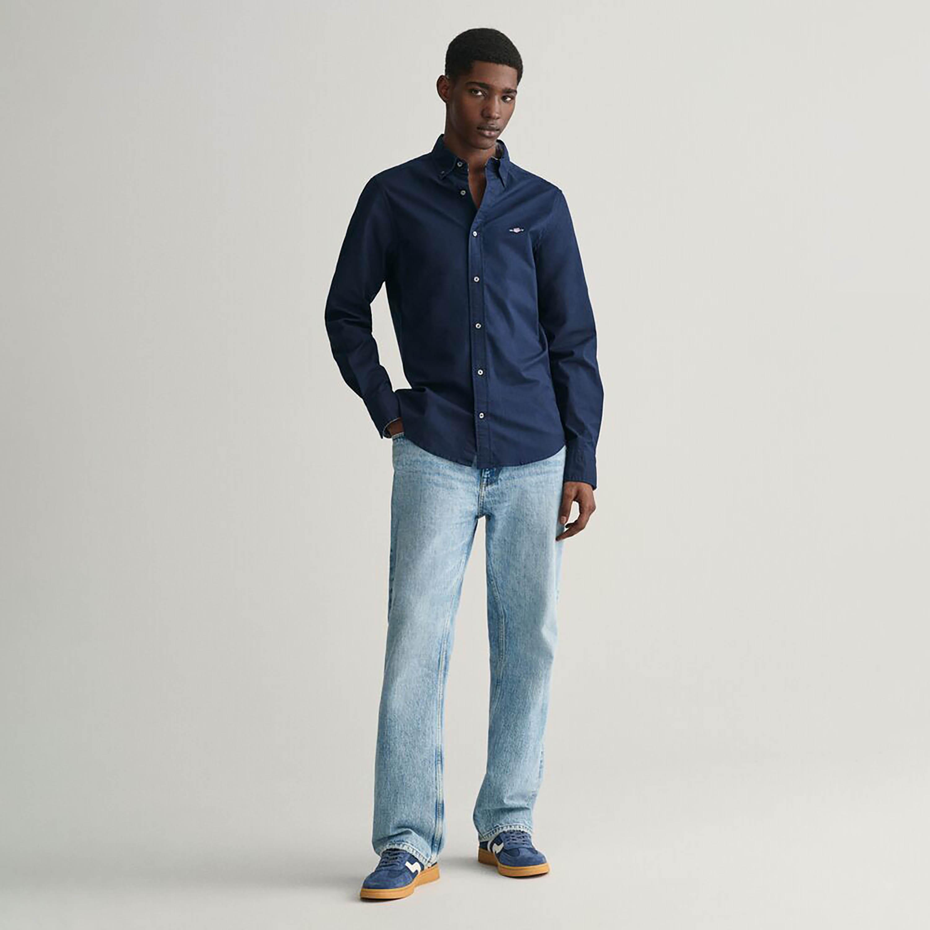 Gant Slim Fit Plain Button-Down Collar Long Sleeves Men's Shirt-men-clothing-shirts-image-3