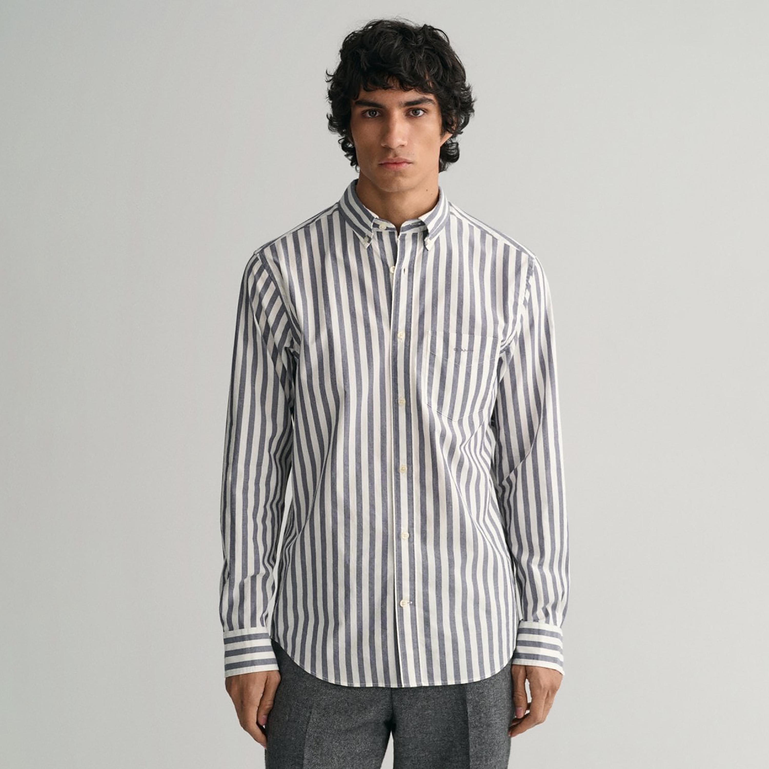 Gant Striped Button Down Collar Long Sleeves Shirt with Patch Pocket-men-clothing-shirts-image-1