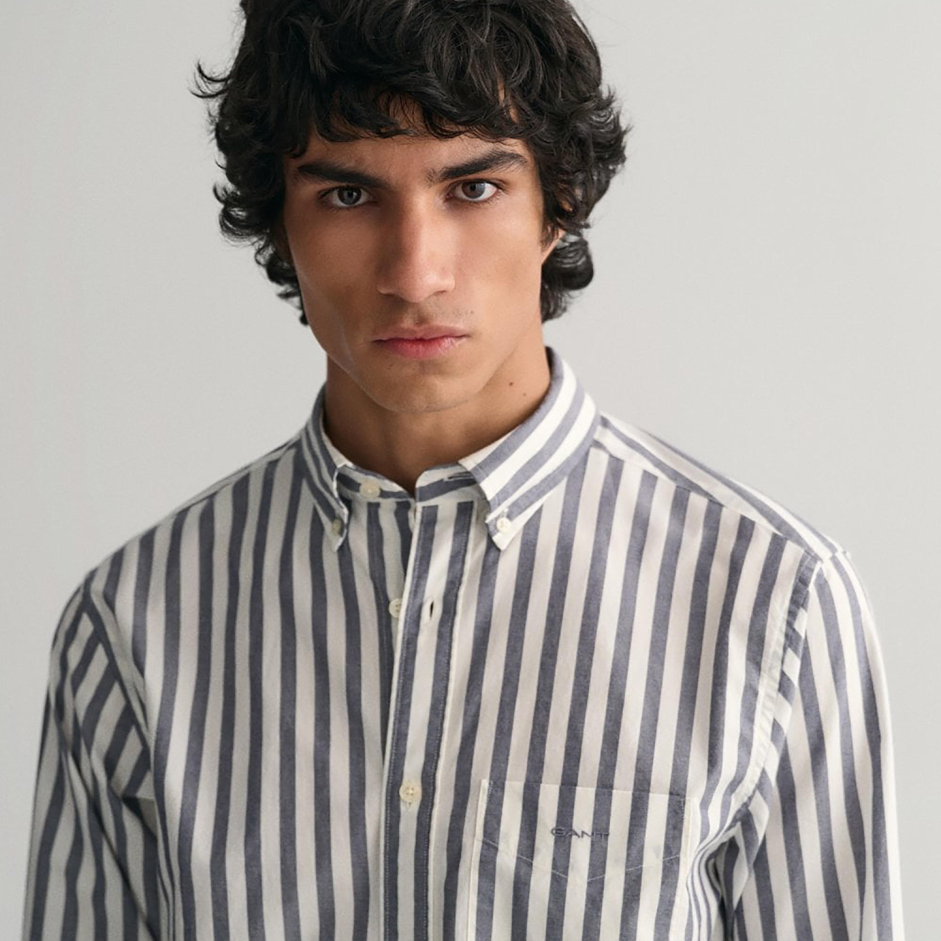 Gant Striped Button Down Collar Long Sleeves Shirt with Patch Pocket-men-clothing-shirts-image-3