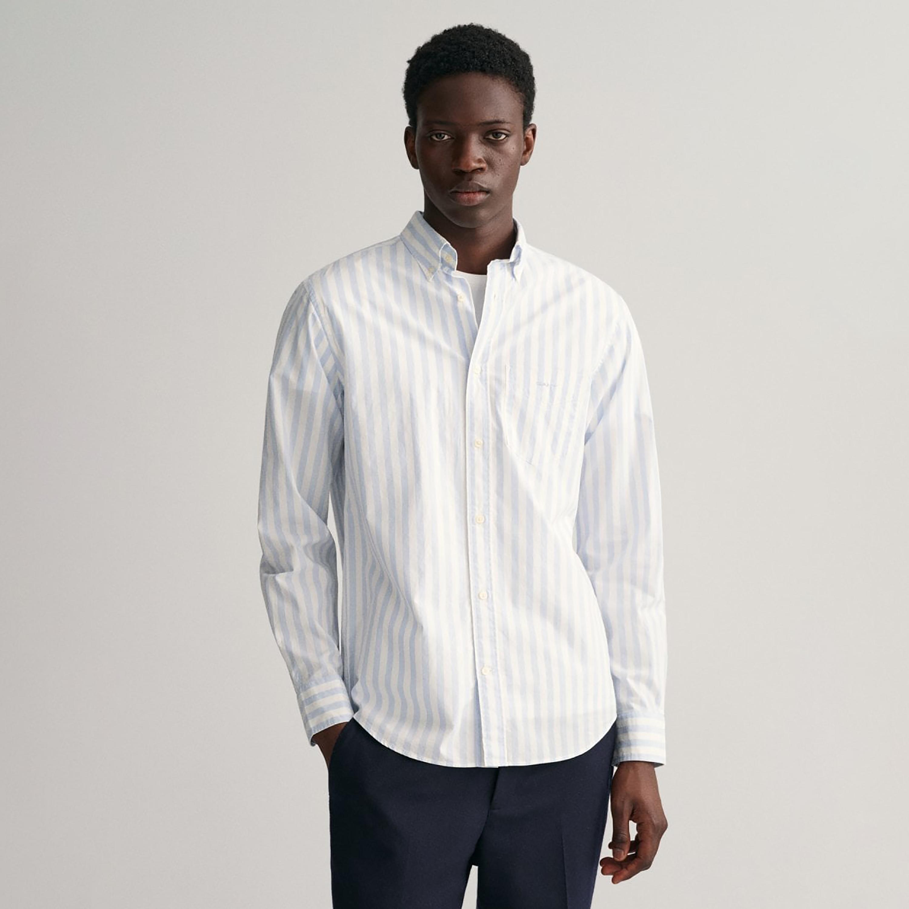 قميص من جانت مخطط بأكمام طويلة وياقة بأزرار سفلية وجيب رقعة-men-clothing-shirts-image-1