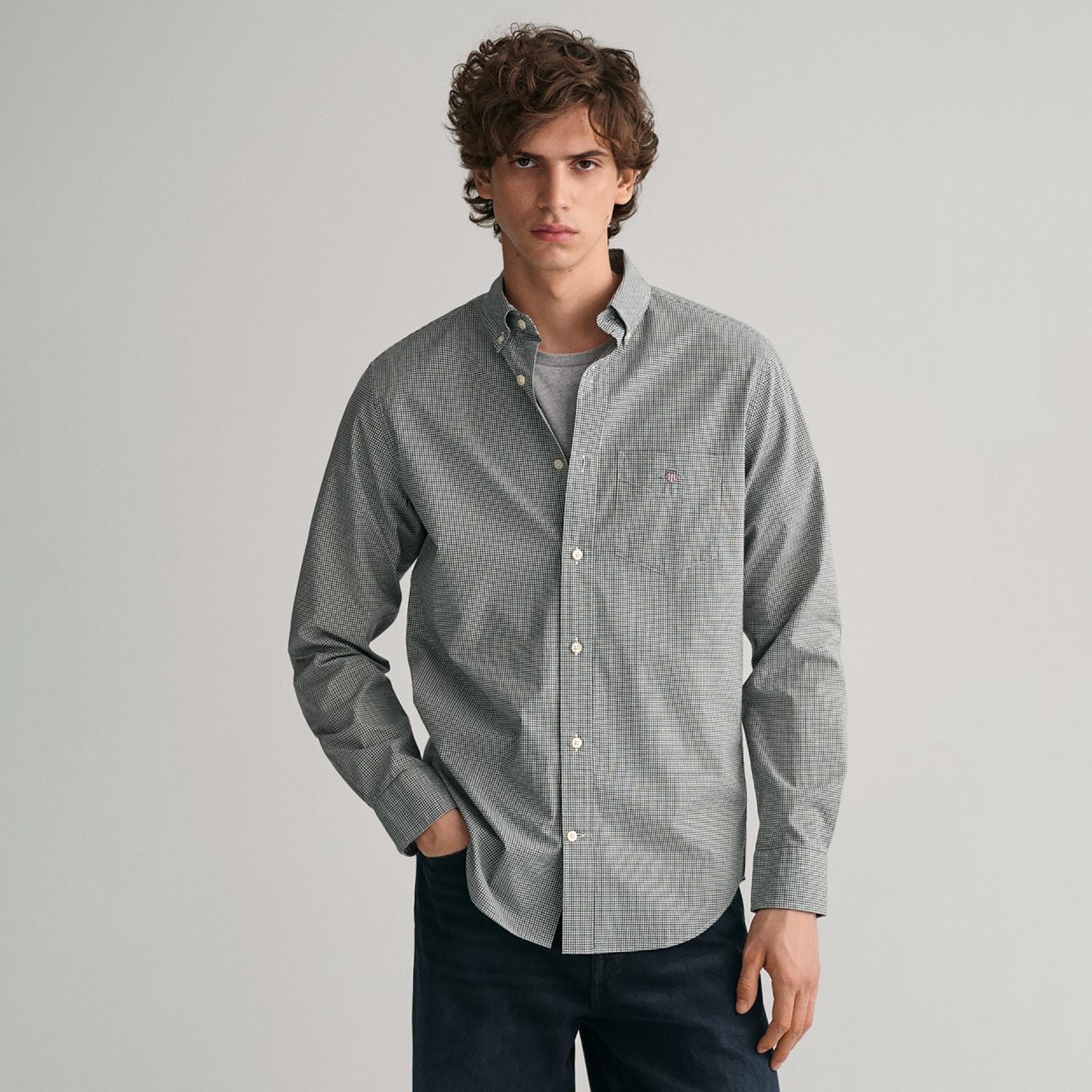 Gant Micro Checked Button Down Collar Long Sleeves Shirt with Patch Pocket-men-clothing-shirts-image-1