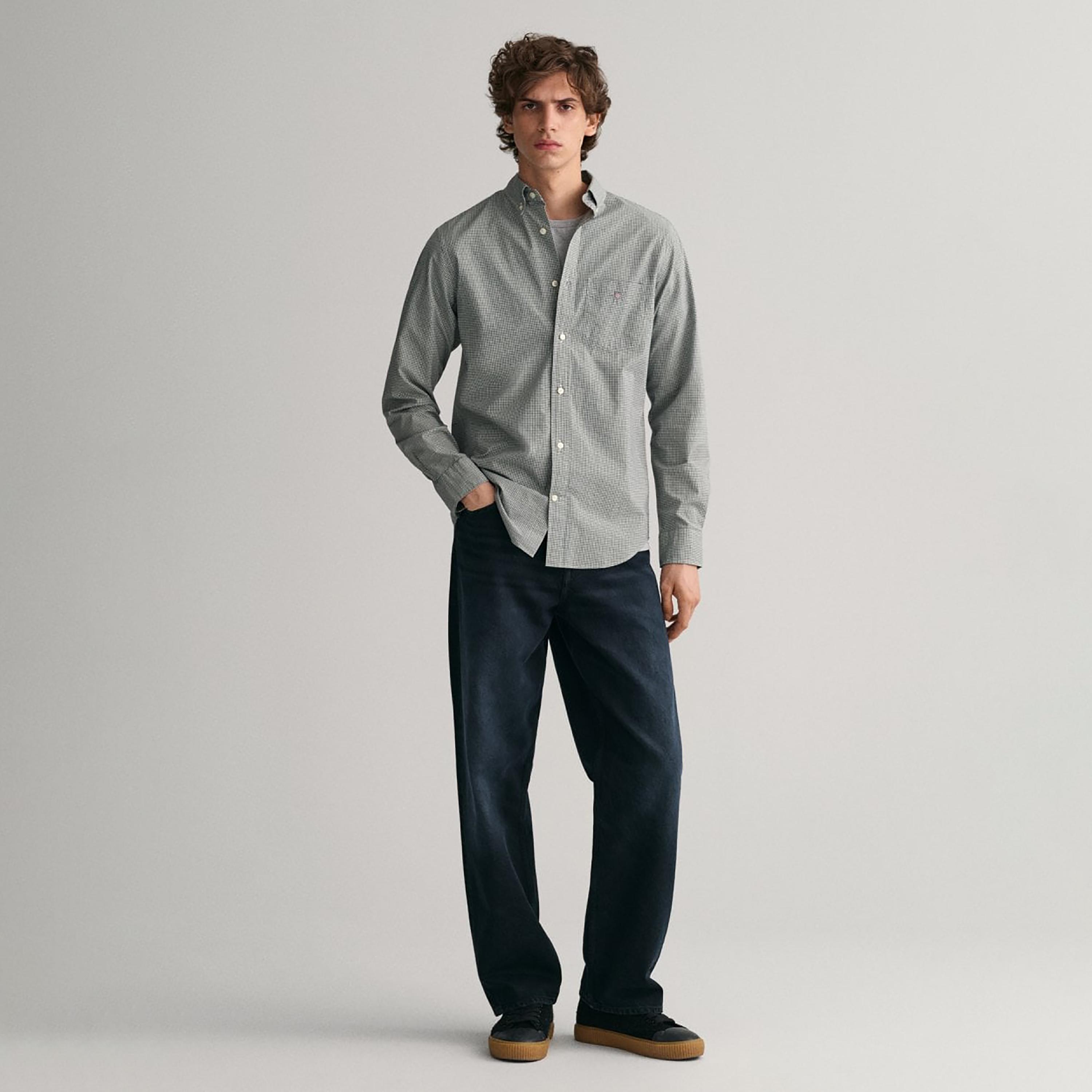 Gant Micro Checked Button Down Collar Long Sleeves Shirt with Patch Pocket-men-clothing-shirts-image-2