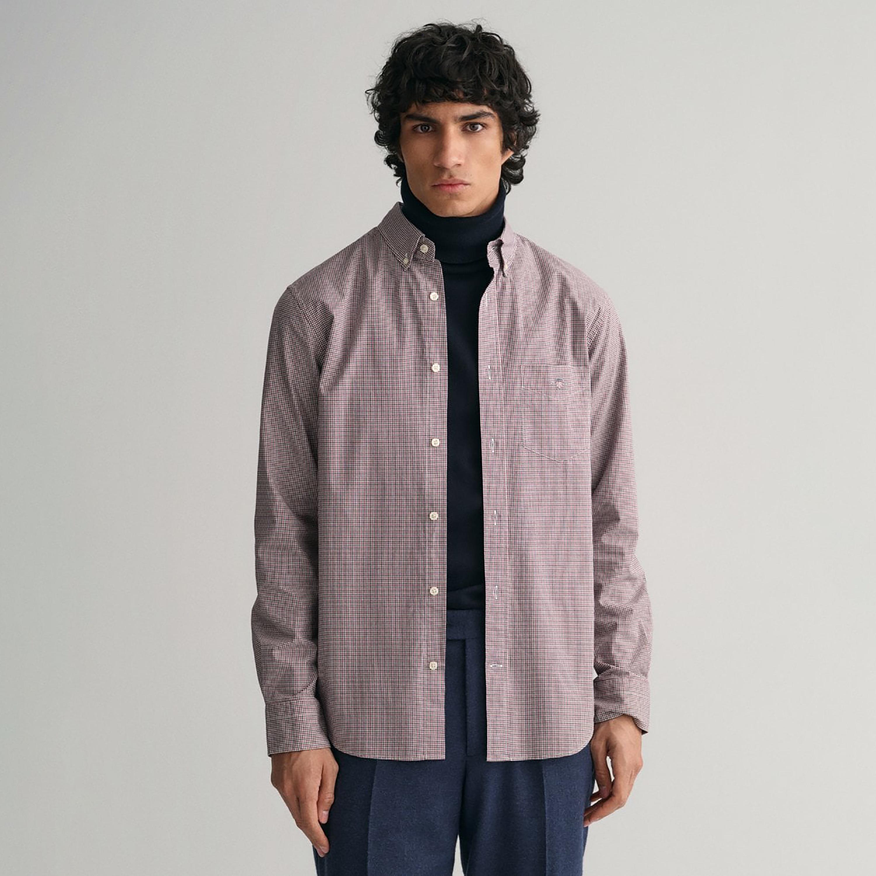Gant Micro Checked Button Down Collar Long Sleeves Shirt with Patch Pocket-men-clothing-shirts-image-1